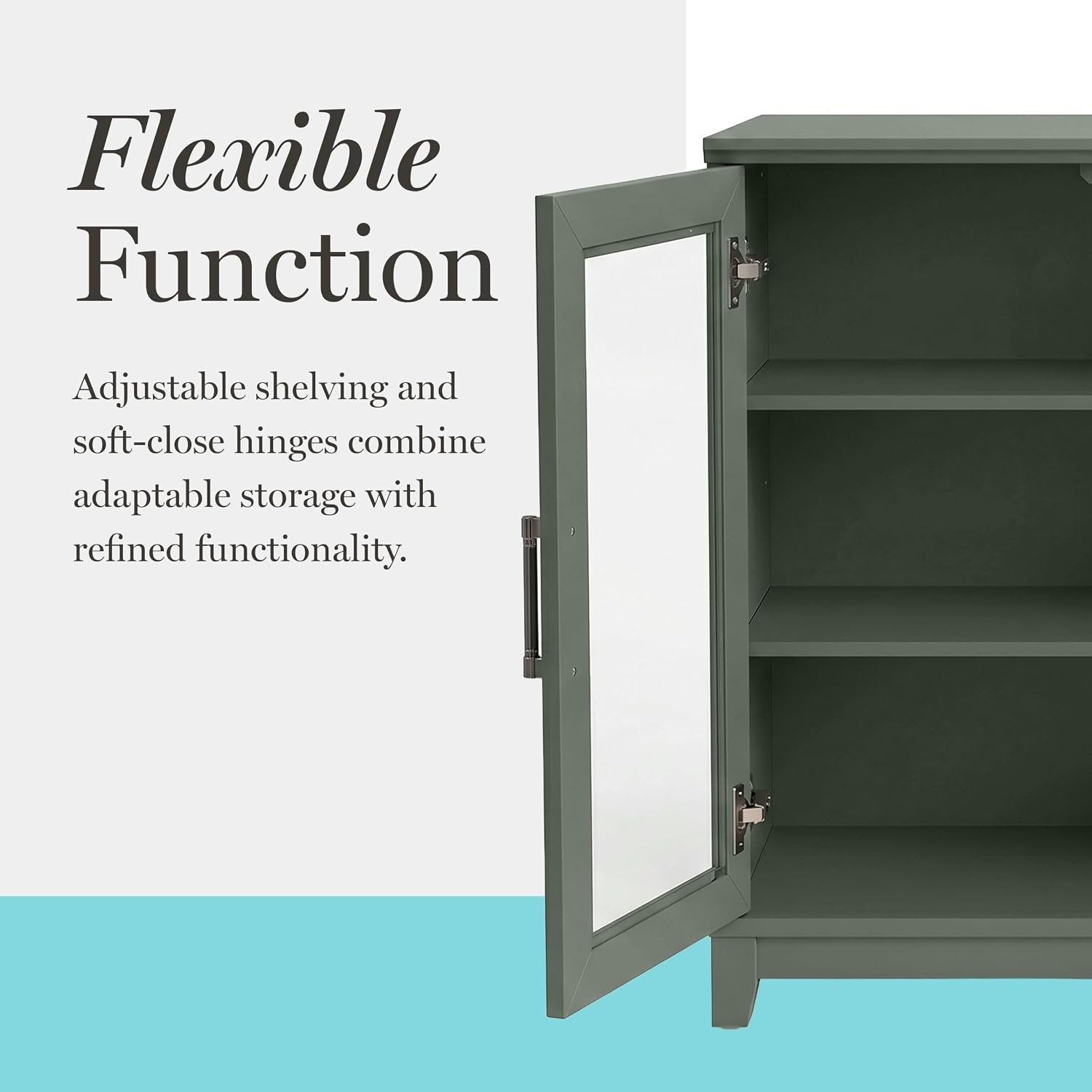 image:imageMartha Stewart Bedford Modular Fluted 3Drawer Base Cabinet BlackFern Green FrameGunmetal Hardware