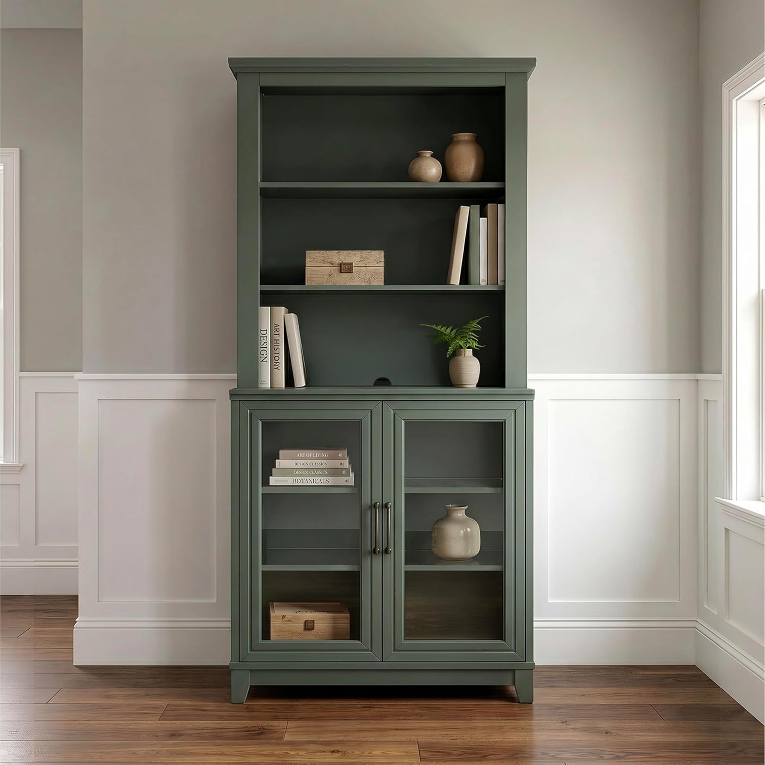 image:imageMartha Stewart Bedford Modular Fluted 3Drawer Base Cabinet BlackFern Green FrameGunmetal Hardware