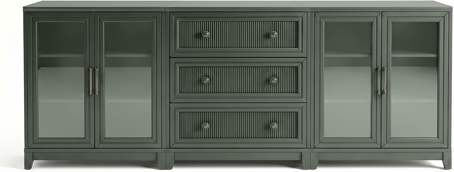 image:imageMartha Stewart Bedford Modular Fluted 3Drawer Base Cabinet BlackFern Green FrameGunmetal Hardware