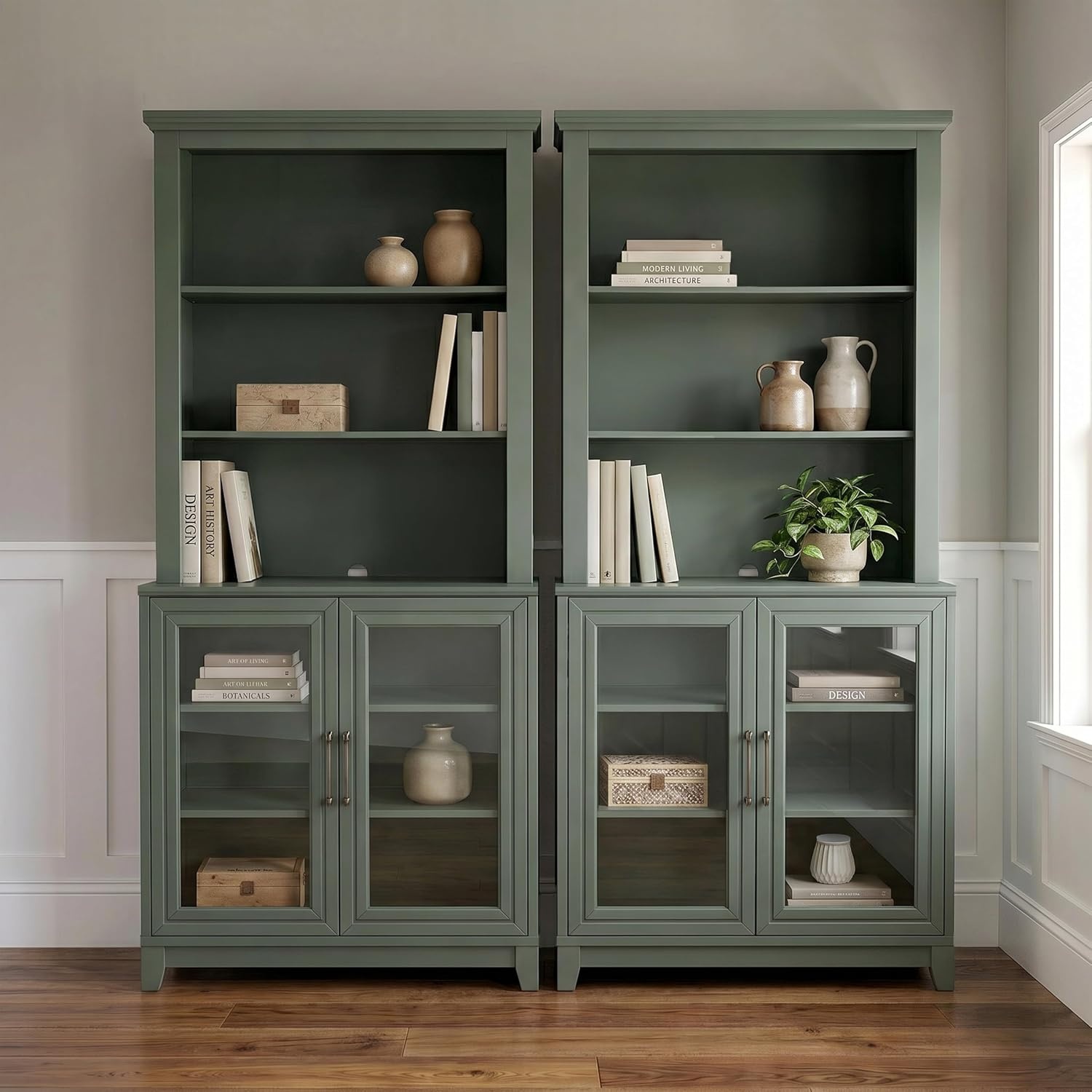 image:imageMartha Stewart Bedford Modular Fluted 3Drawer Base Cabinet BlackFern Green FrameGunmetal Hardware