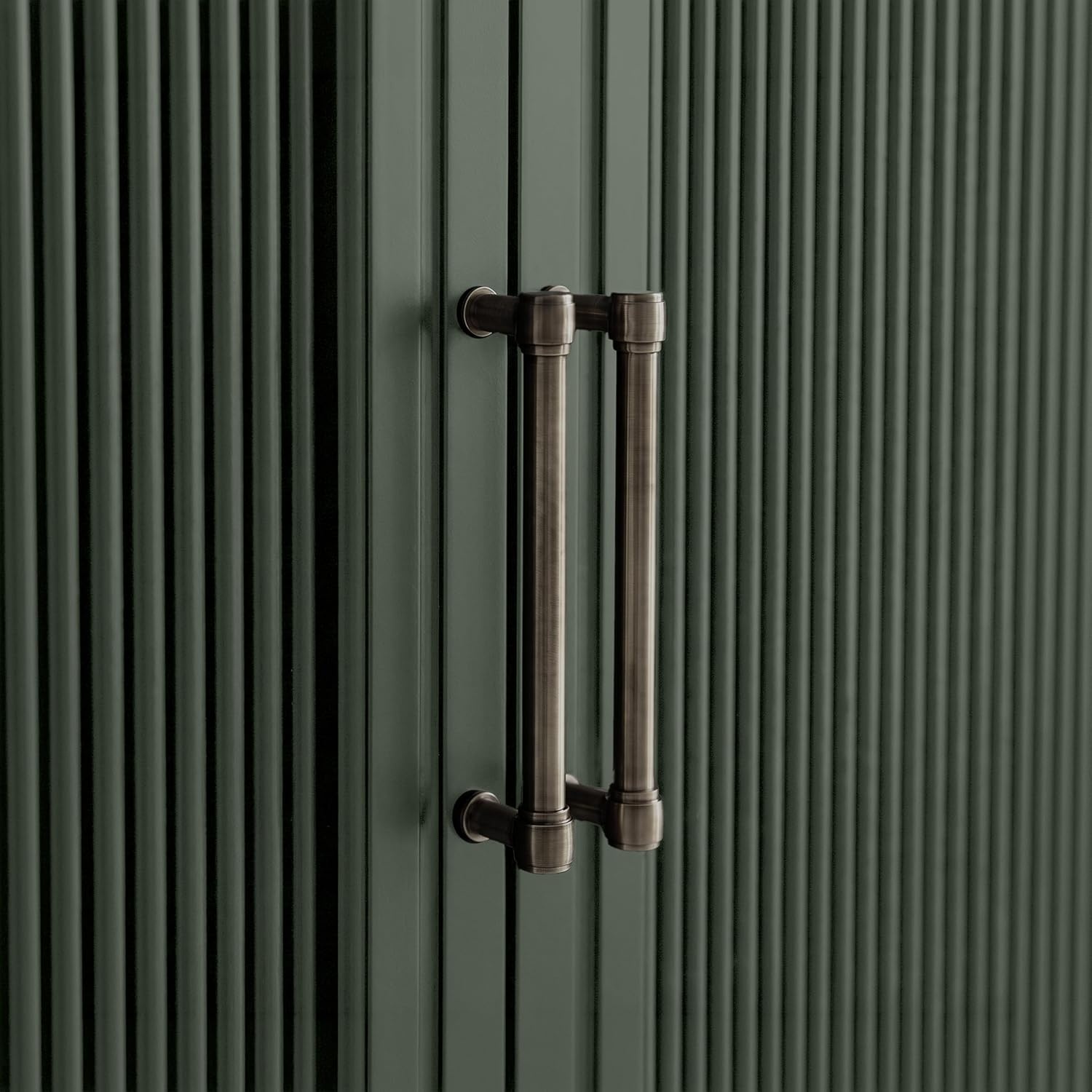 image:imageMartha Stewart Bedford Modular Fluted 3Drawer Base Cabinet BlackFern Green FrameGunmetal Hardware