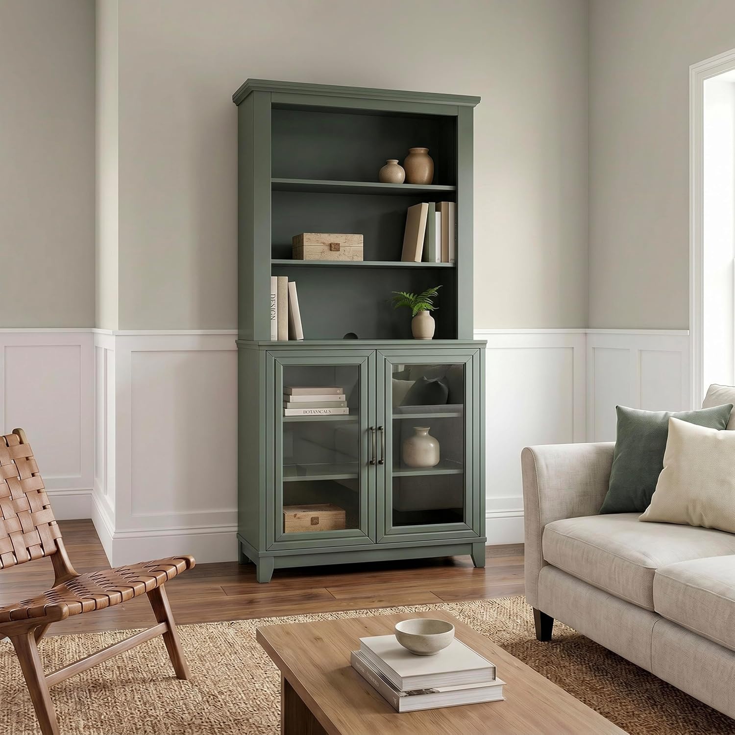 image:imageMartha Stewart Bedford Modular Fluted 3Drawer Base Cabinet BlackFern Green FrameGunmetal Hardware