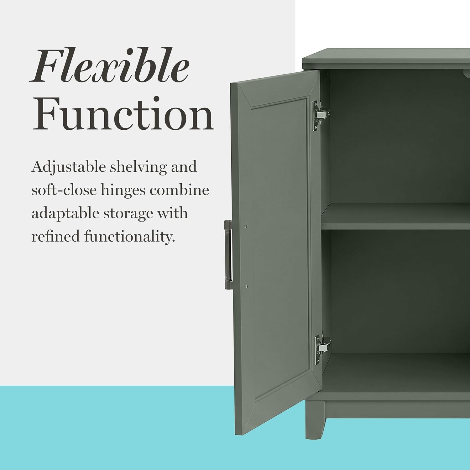 image:imageMartha Stewart Bedford Modular Fluted 3Drawer Base Cabinet BlackFern Green FrameGunmetal Hardware