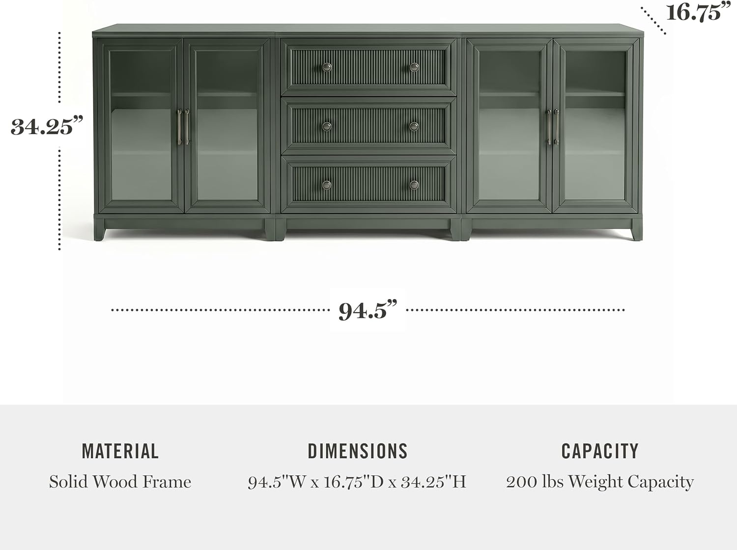 image:imageMartha Stewart Bedford Modular Fluted 3Drawer Base Cabinet BlackFern Green FrameGunmetal Hardware