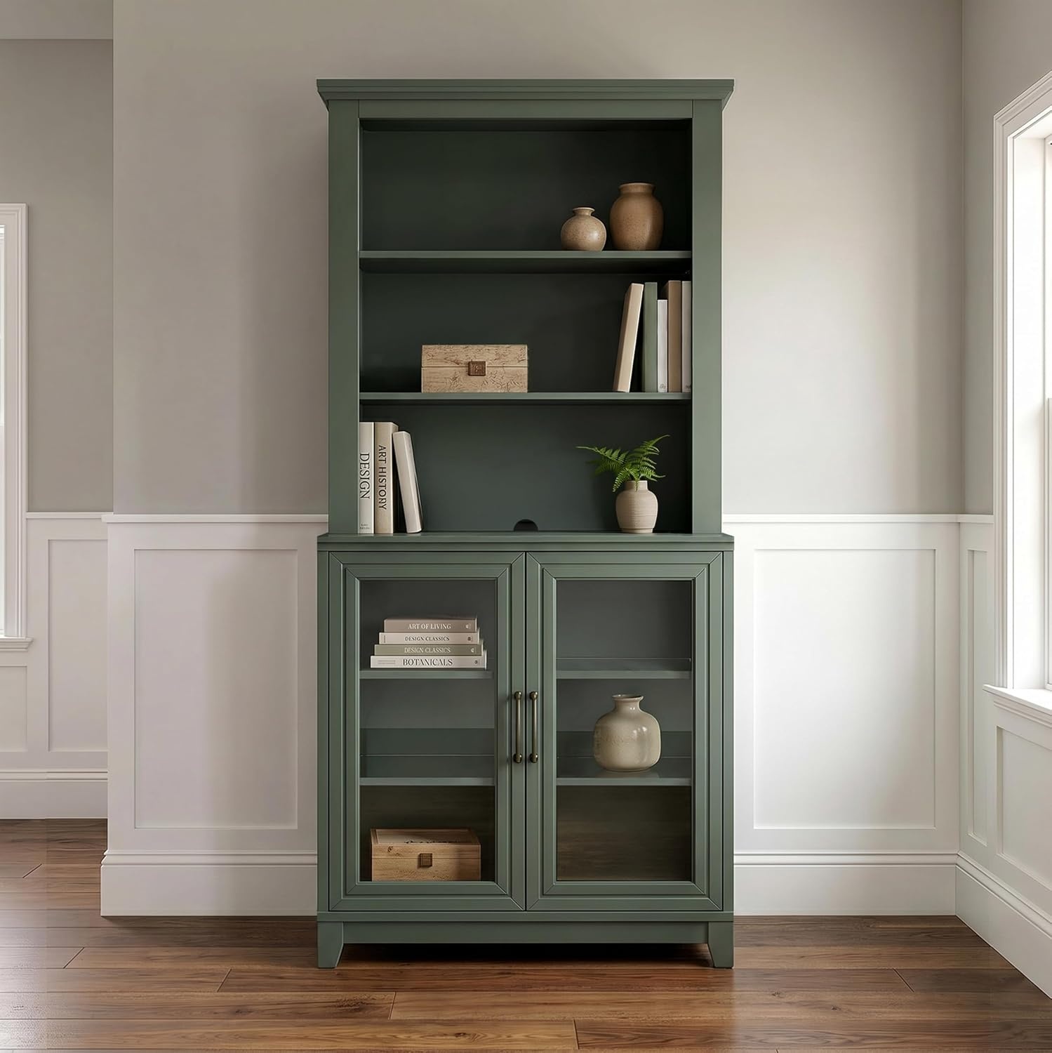 image:imageMartha Stewart Bedford Modular Fluted 3Drawer Base Cabinet BlackFern Green FrameGunmetal Hardware