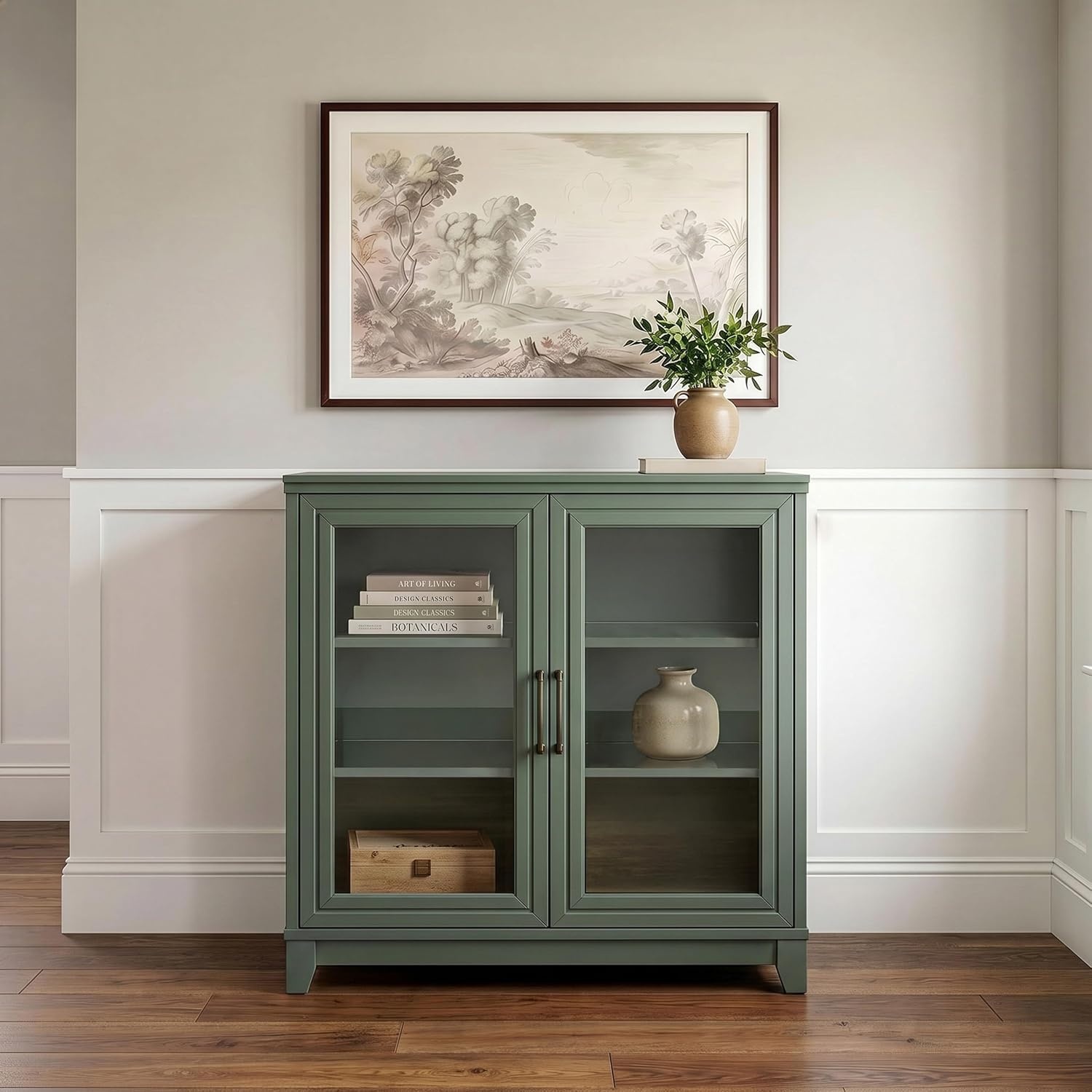 image:imageMartha Stewart Bedford Modular Fluted 3Drawer Base Cabinet BlackFern Green FrameGunmetal Hardware