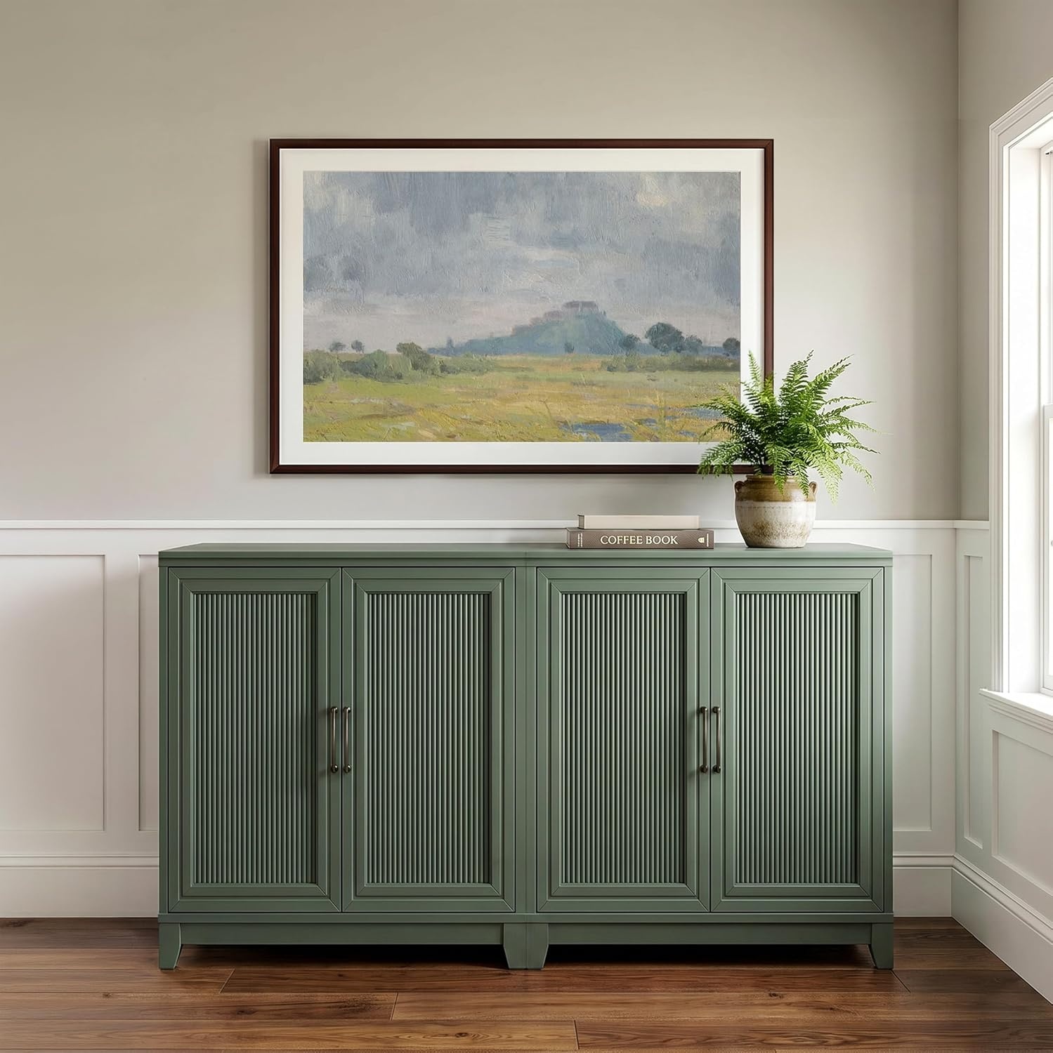 image:imageMartha Stewart Bedford Modular Fluted 3Drawer Base Cabinet BlackFern Green FrameGunmetal Hardware