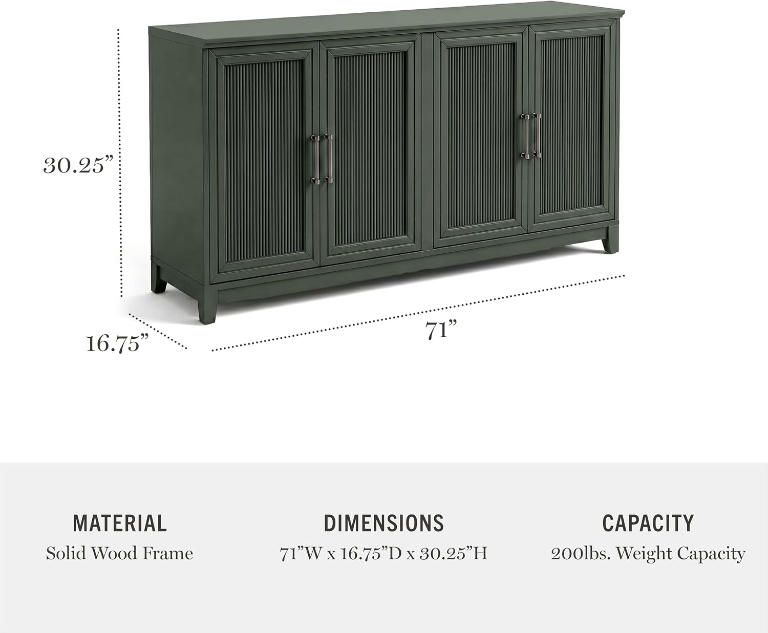 image:imageMartha Stewart Bedford Modular Fluted 3Drawer Base Cabinet BlackFern Green FrameGunmetal Hardware