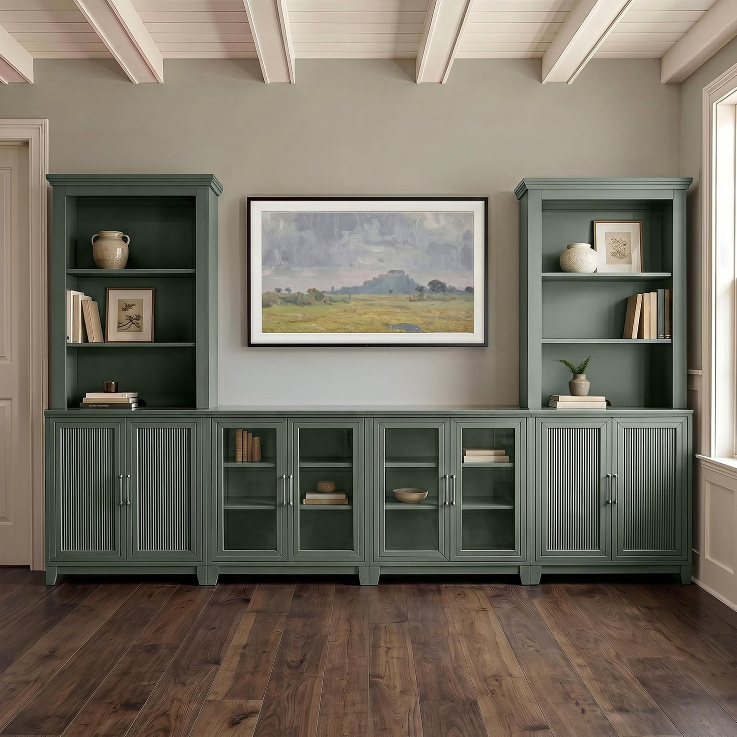 image:imageMartha Stewart Bedford Modular Fluted 3Drawer Base Cabinet BlackFern Green FrameGunmetal Hardware