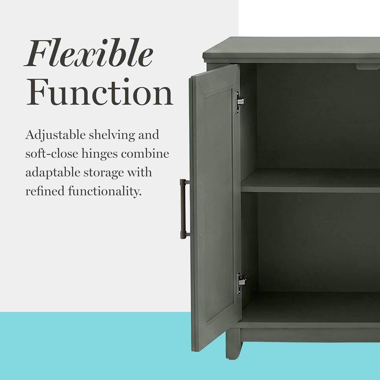 image:imageMartha Stewart Bedford Modular Fluted 3Drawer Base Cabinet BlackFern Green FrameGunmetal Hardware