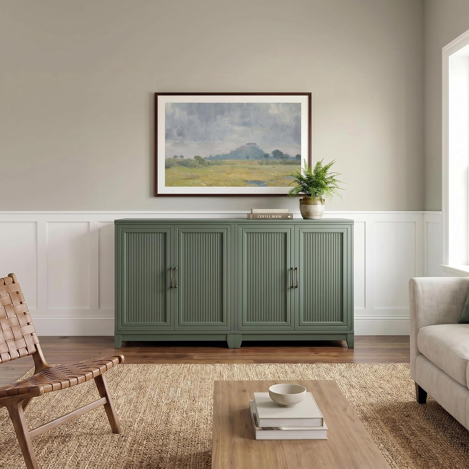 image:imageMartha Stewart Bedford Modular Fluted 3Drawer Base Cabinet BlackFern Green FrameGunmetal Hardware
