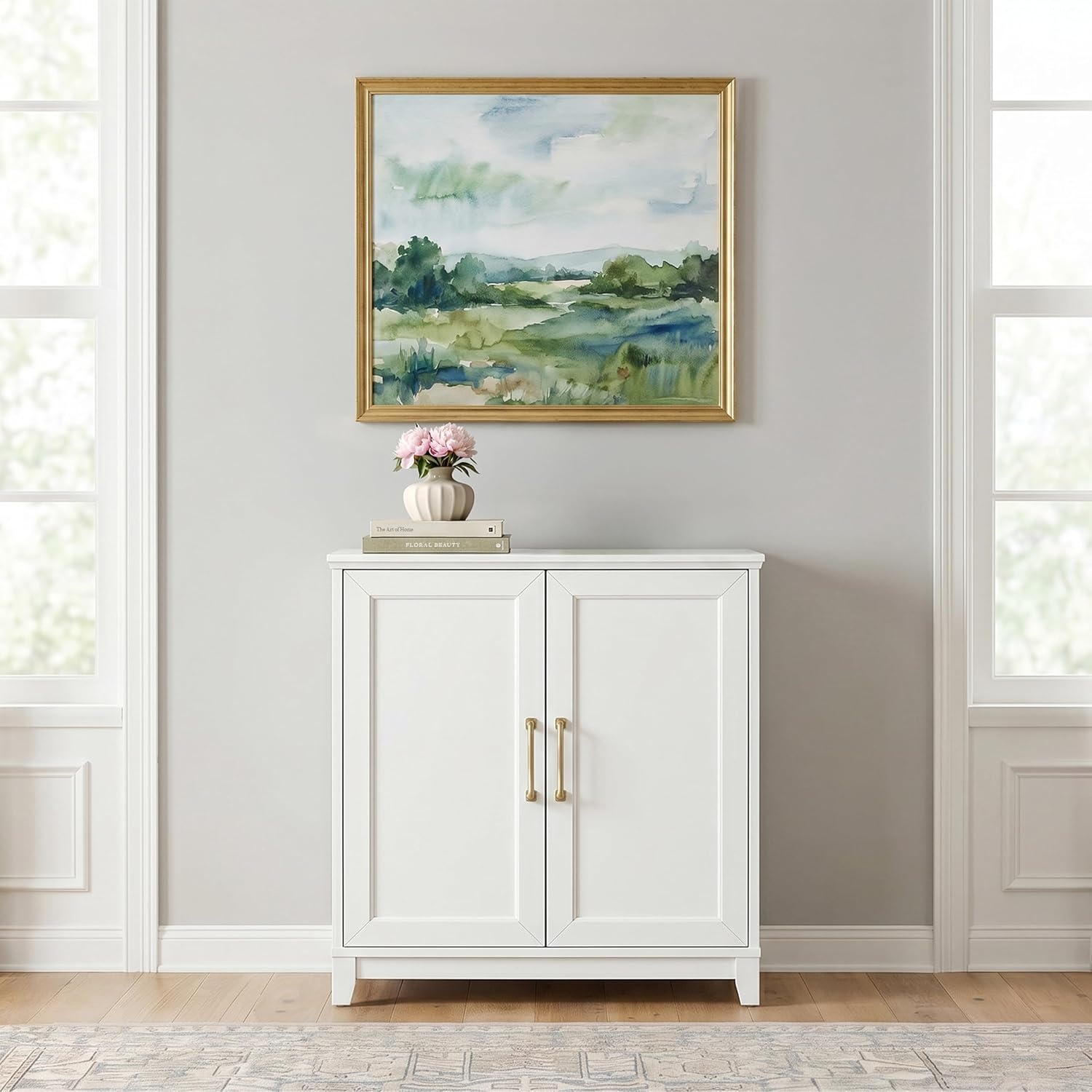 image:imageMartha Stewart Bedford Modular Shaker Glass Door Cabinet Bedford GrayWhite FrameGold Hardware