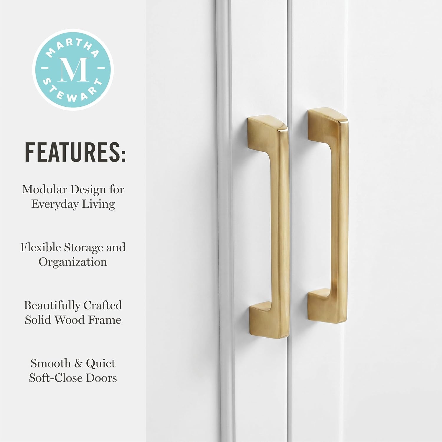 image:imageMartha Stewart Bedford Modular Shaker Glass Door Cabinet Bedford GrayWhite FrameGold Hardware