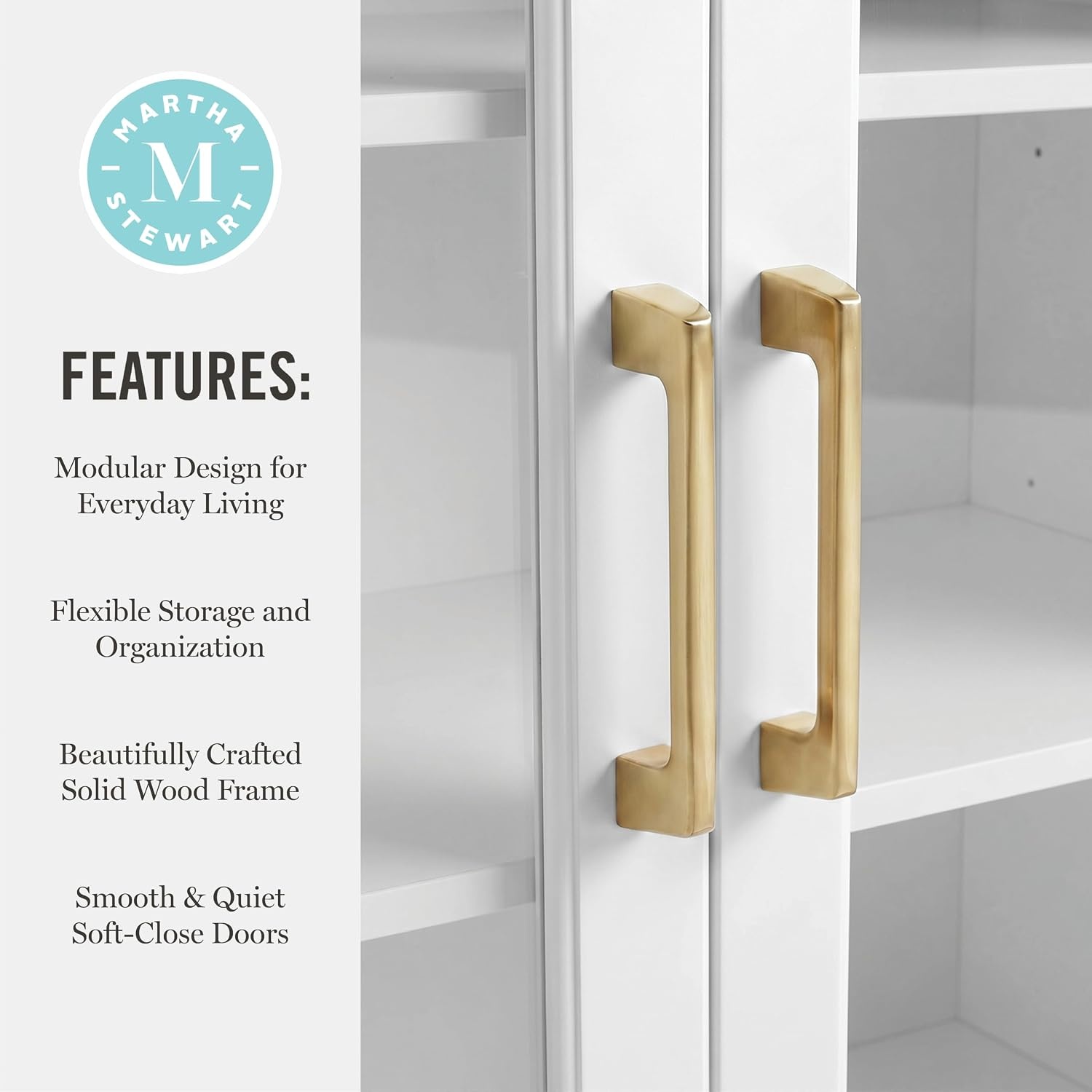 image:imageMartha Stewart Bedford Modular Shaker Glass Door Cabinet Bedford GrayWhite FrameGold Hardware