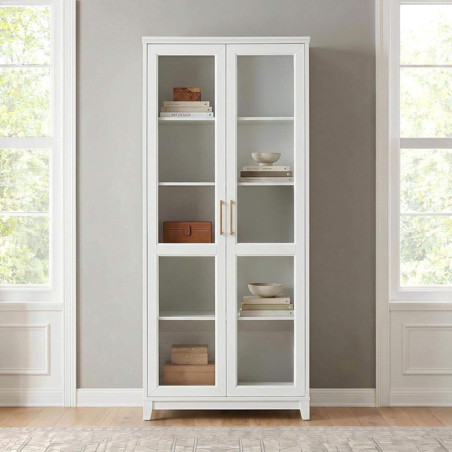 image:imageMartha Stewart Bedford Modular Shaker Glass Door Cabinet Bedford GrayWhite FrameGold Hardware