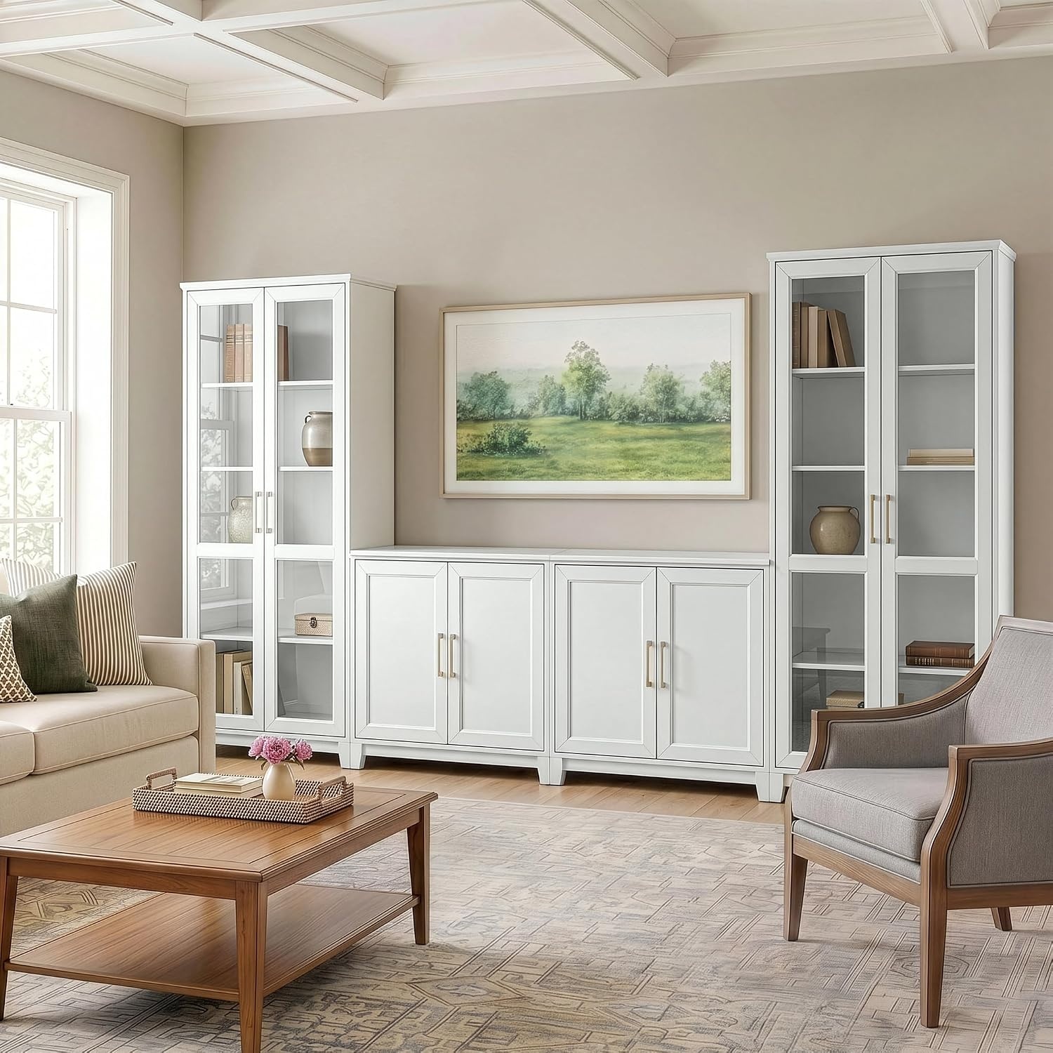 image:imageMartha Stewart Bedford Modular Shaker Glass Door Cabinet Bedford GrayWhite FrameGold Hardware