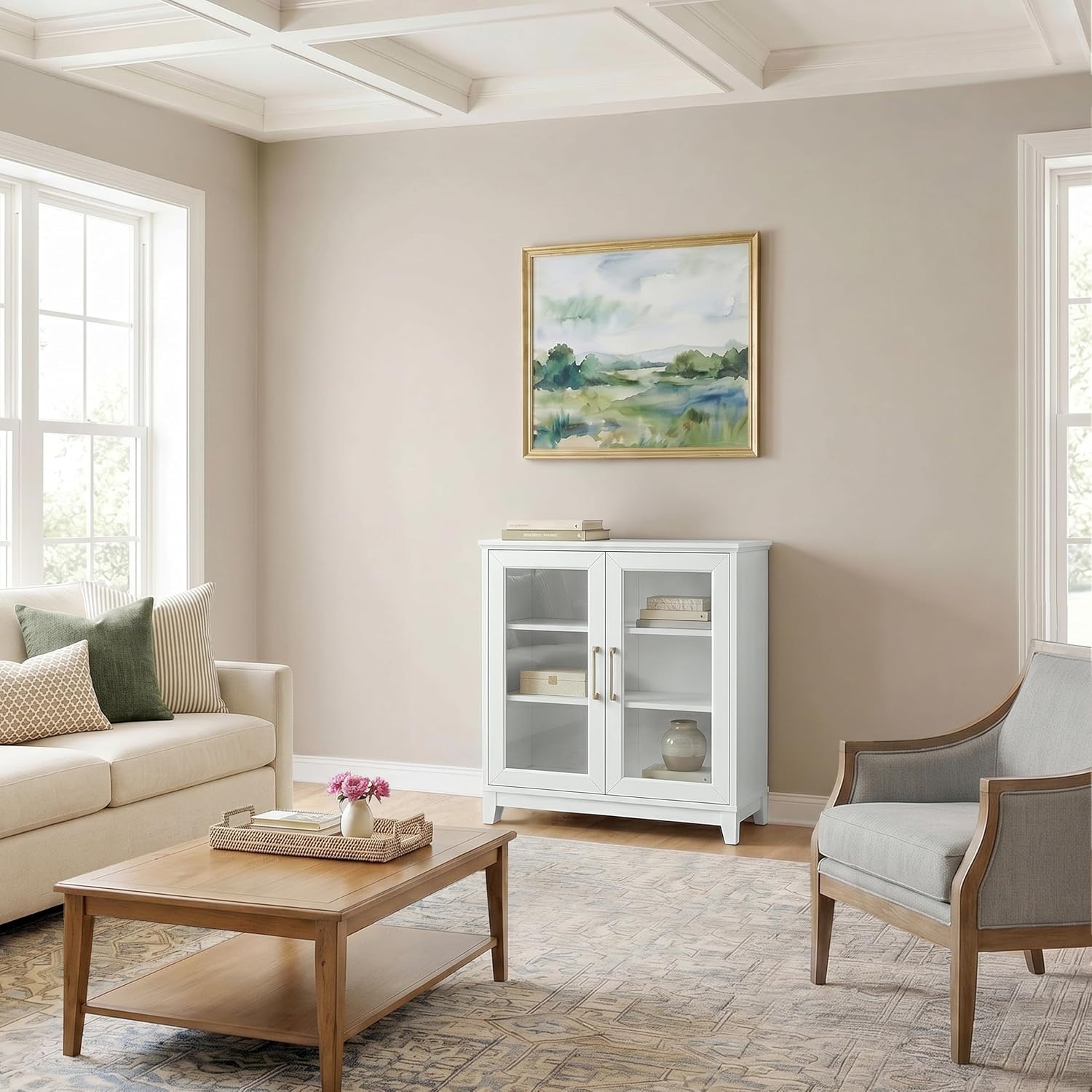 image:imageMartha Stewart Bedford Modular Shaker Glass Door Cabinet Bedford GrayWhite FrameGold Hardware