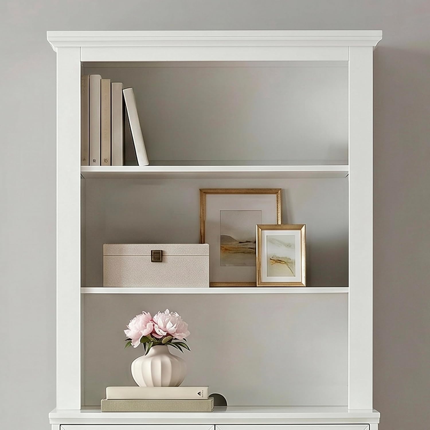 image:imageMartha Stewart Bedford Modular Shaker Glass Door Cabinet Bedford GrayWhite FrameGold Hardware