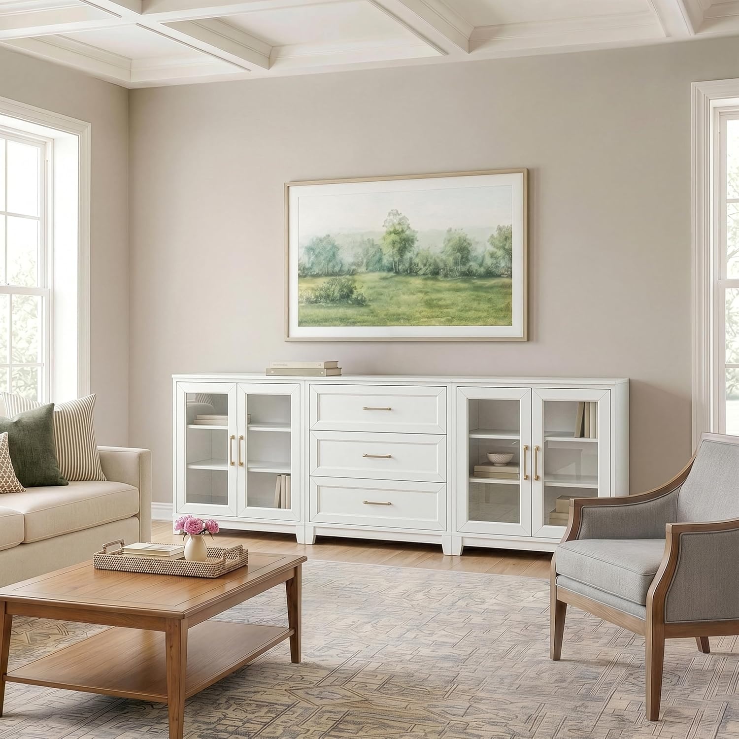 image:imageMartha Stewart Bedford Modular Shaker Glass Door Cabinet Bedford GrayWhite FrameGold Hardware
