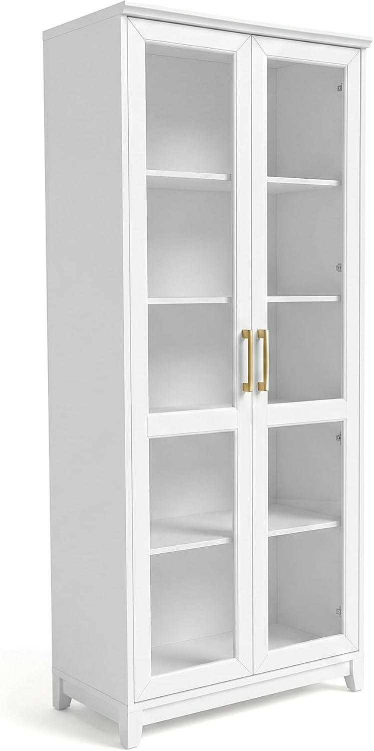 image:imageMartha Stewart Bedford Modular Shaker Glass Door Cabinet Bedford GrayWhite FrameGold Hardware