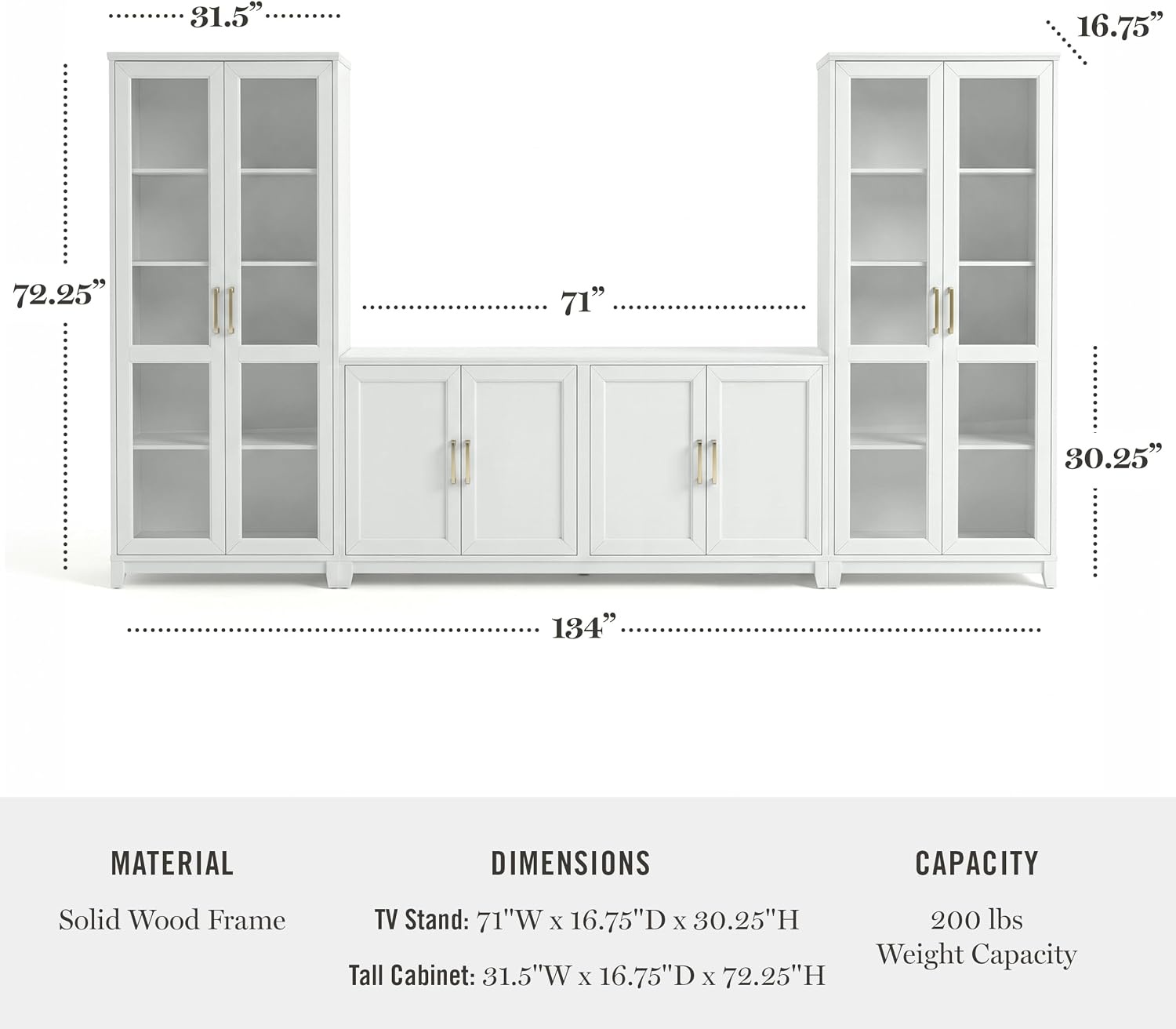 image:imageMartha Stewart Bedford Modular Shaker Glass Door Cabinet Bedford GrayWhite FrameGold Hardware