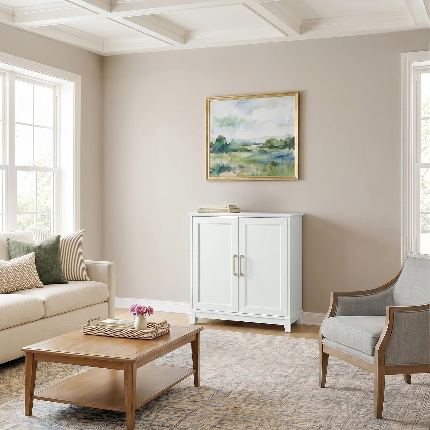 image:imageMartha Stewart Bedford Modular Shaker Glass Door Cabinet Bedford GrayWhite FrameGold Hardware