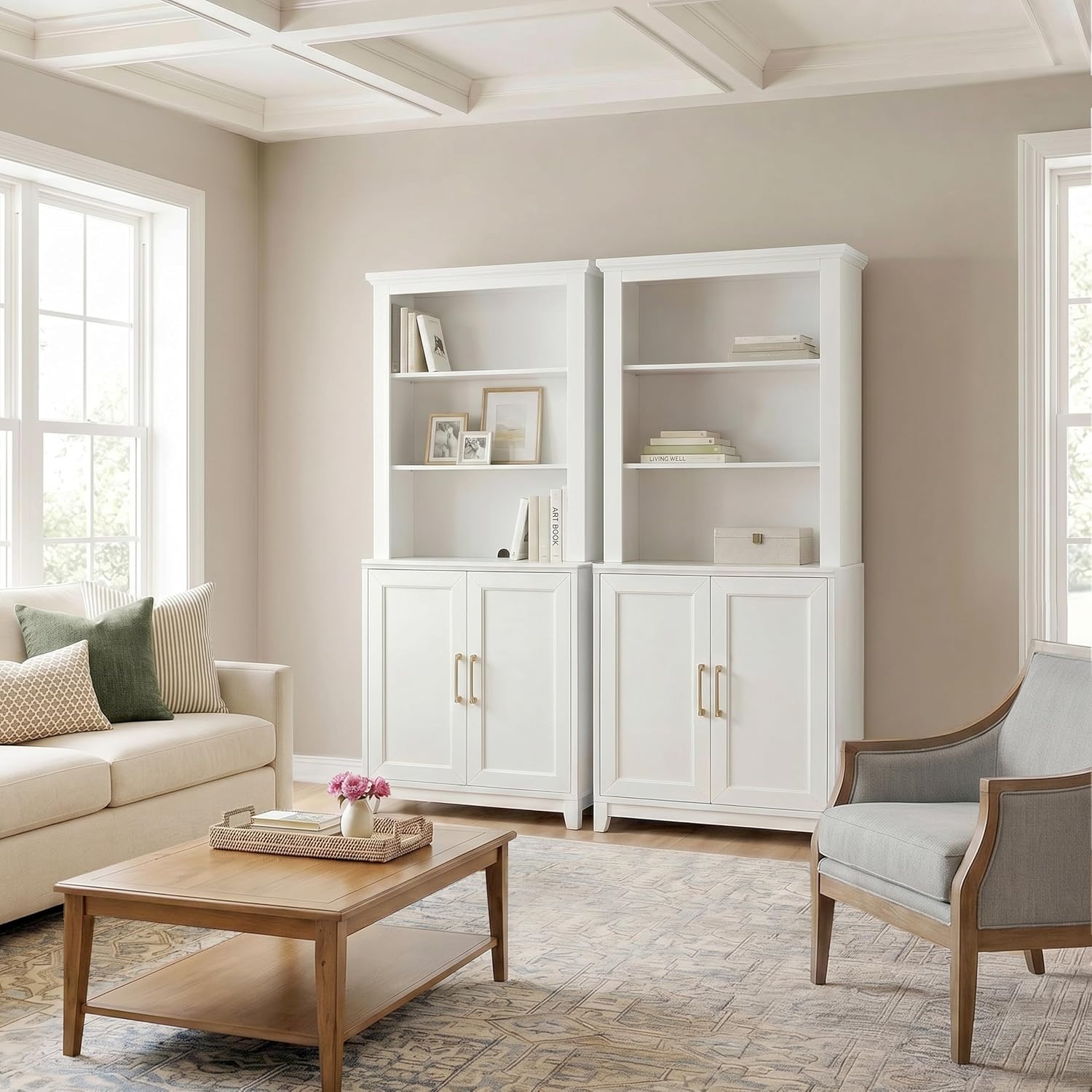image:imageMartha Stewart Bedford Modular Shaker Glass Door Cabinet Bedford GrayWhite FrameGold Hardware