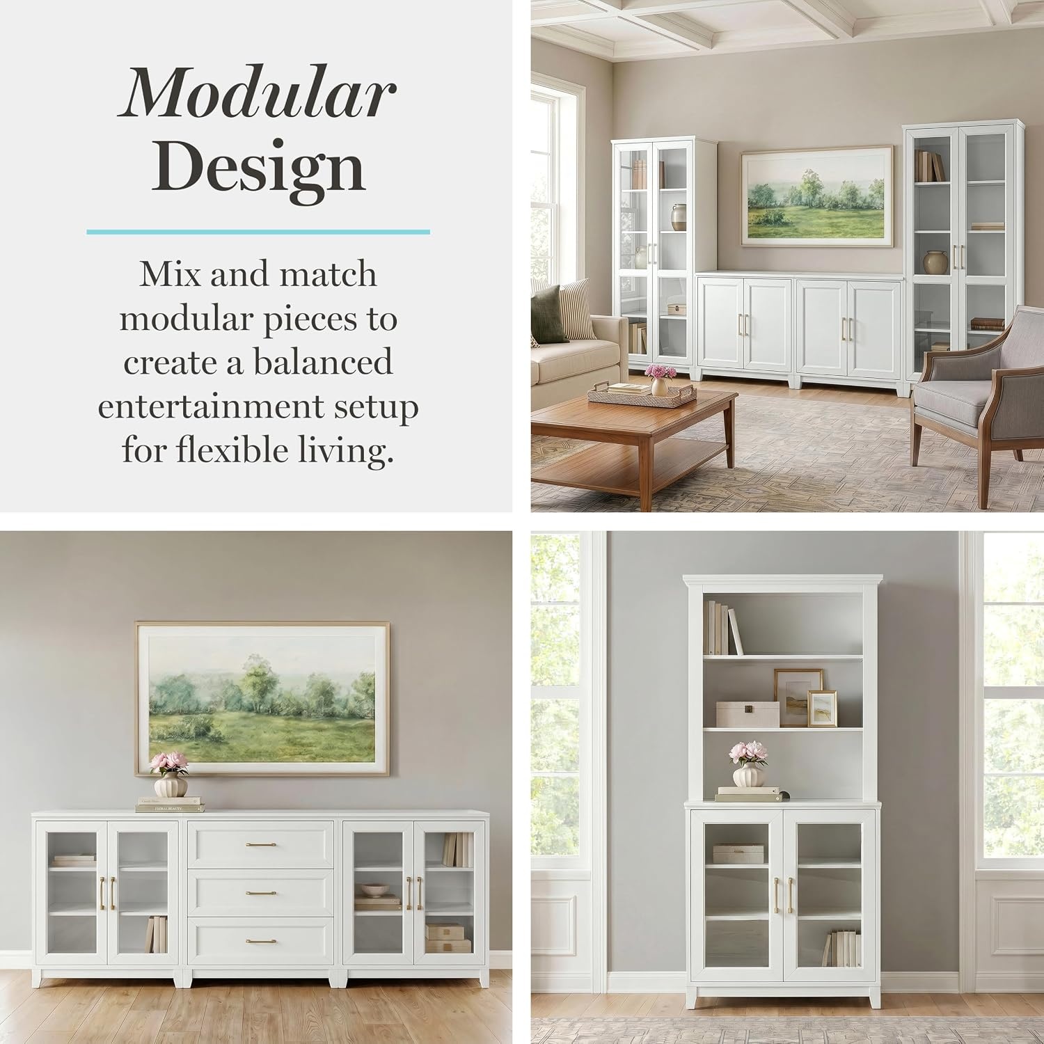 image:imageMartha Stewart Bedford Modular Shaker Glass Door Cabinet Bedford GrayWhite FrameGold Hardware