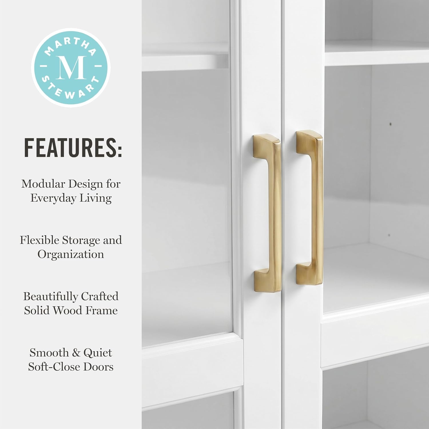 image:imageMartha Stewart Bedford Modular Shaker Glass Door Cabinet Bedford GrayWhite FrameGold Hardware