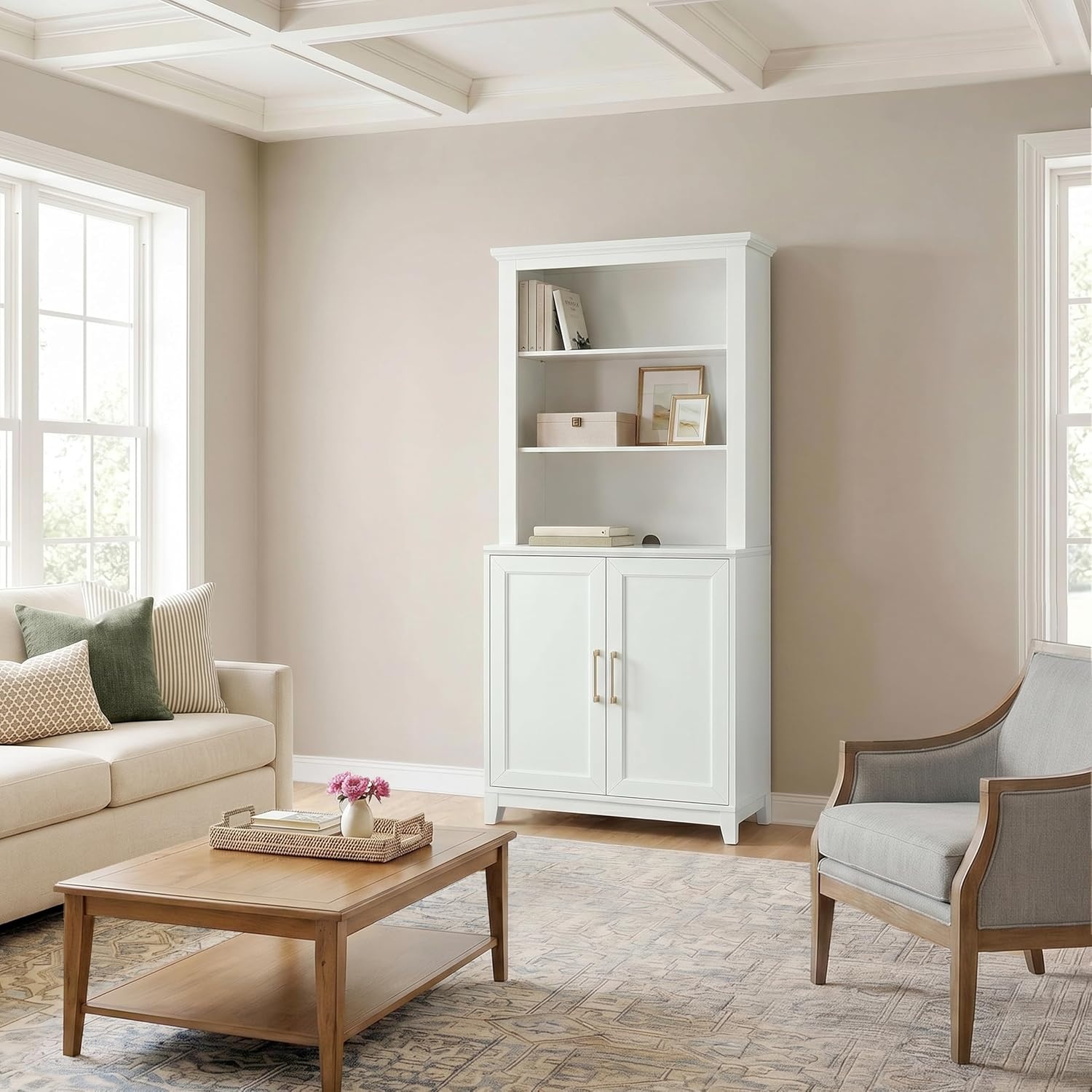 image:imageMartha Stewart Bedford Modular Shaker Glass Door Cabinet Bedford GrayWhite FrameGold Hardware