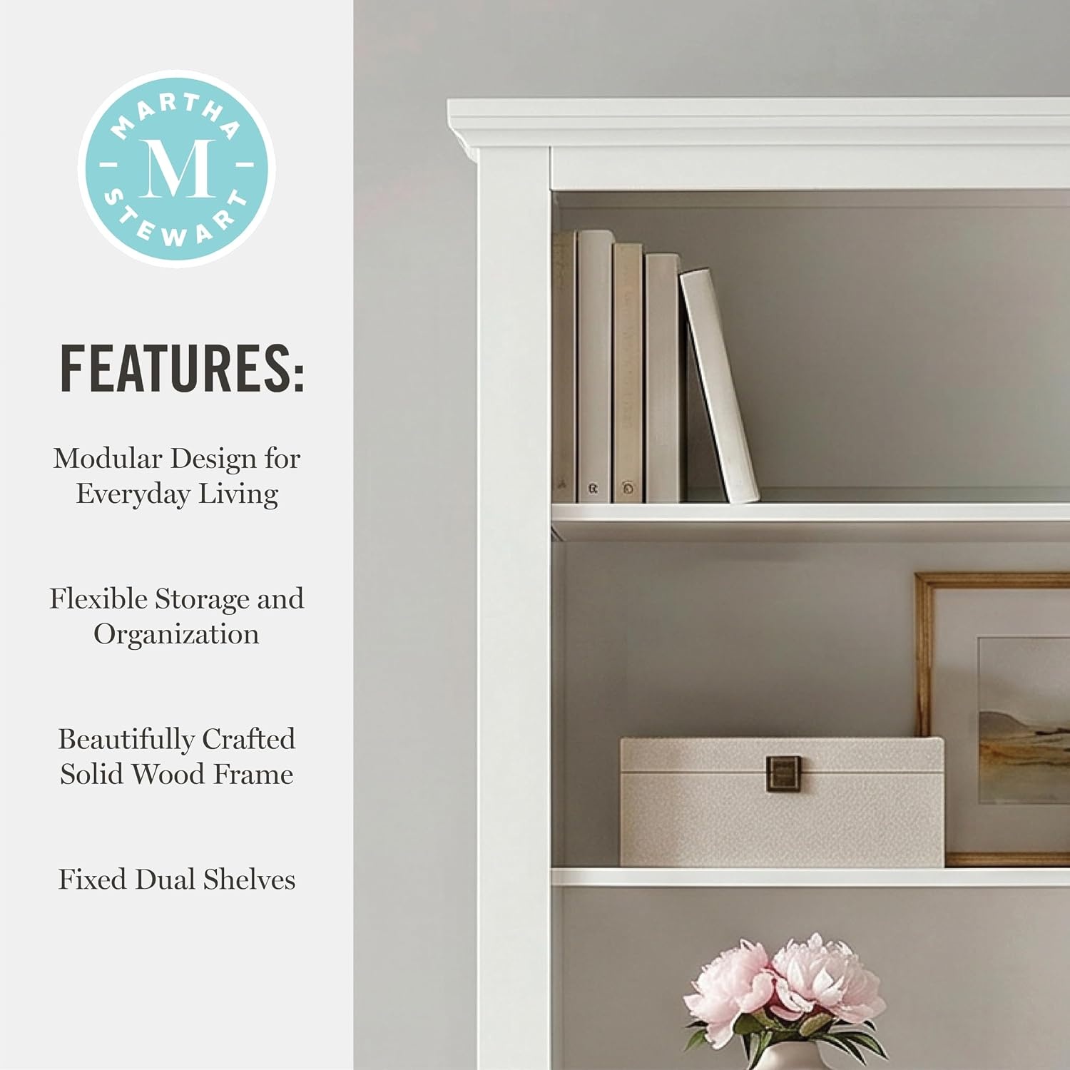image:imageMartha Stewart Bedford Modular Shaker Glass Door Cabinet Bedford GrayWhite FrameGold Hardware
