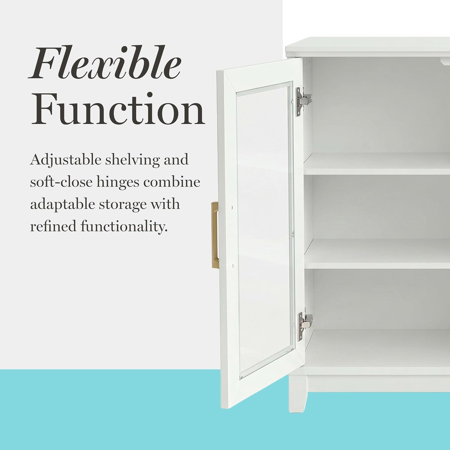 image:imageMartha Stewart Bedford Modular Shaker Glass Door Cabinet Bedford GrayWhite FrameGold Hardware