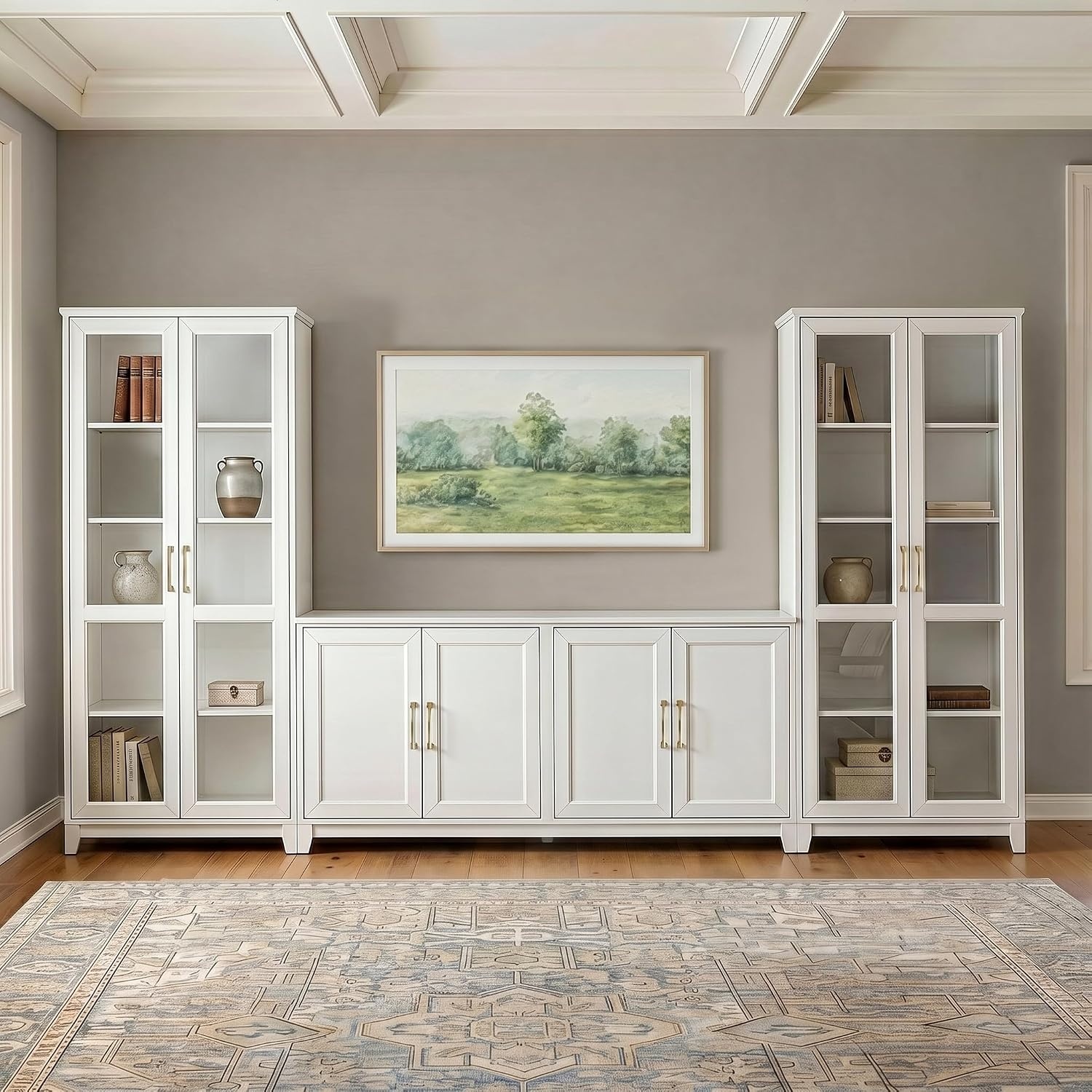 image:imageMartha Stewart Bedford Modular Shaker Glass Door Cabinet Bedford GrayWhite FrameGold Hardware