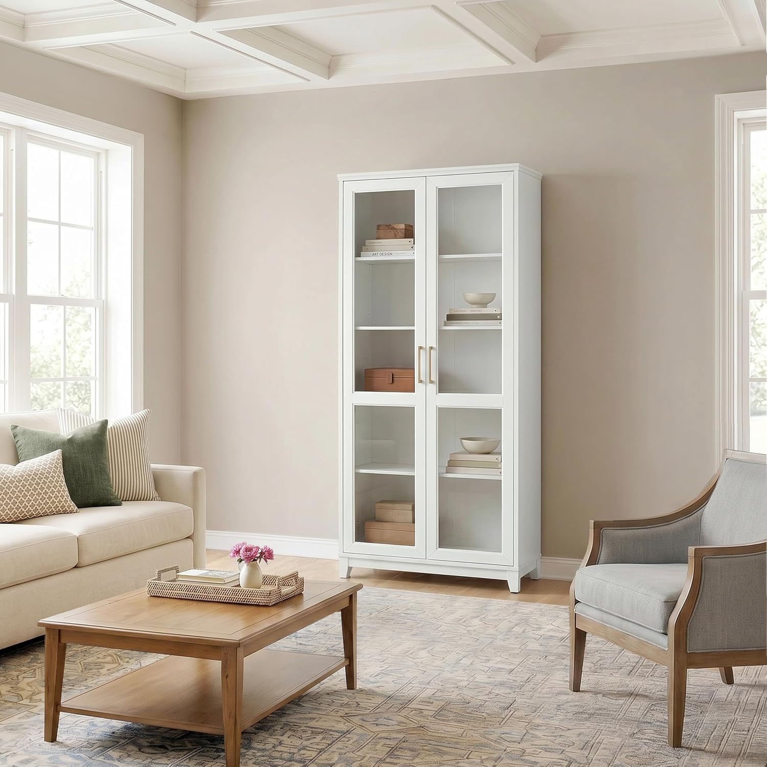 image:imageMartha Stewart Bedford Modular Shaker Glass Door Cabinet Bedford GrayWhite FrameGold Hardware
