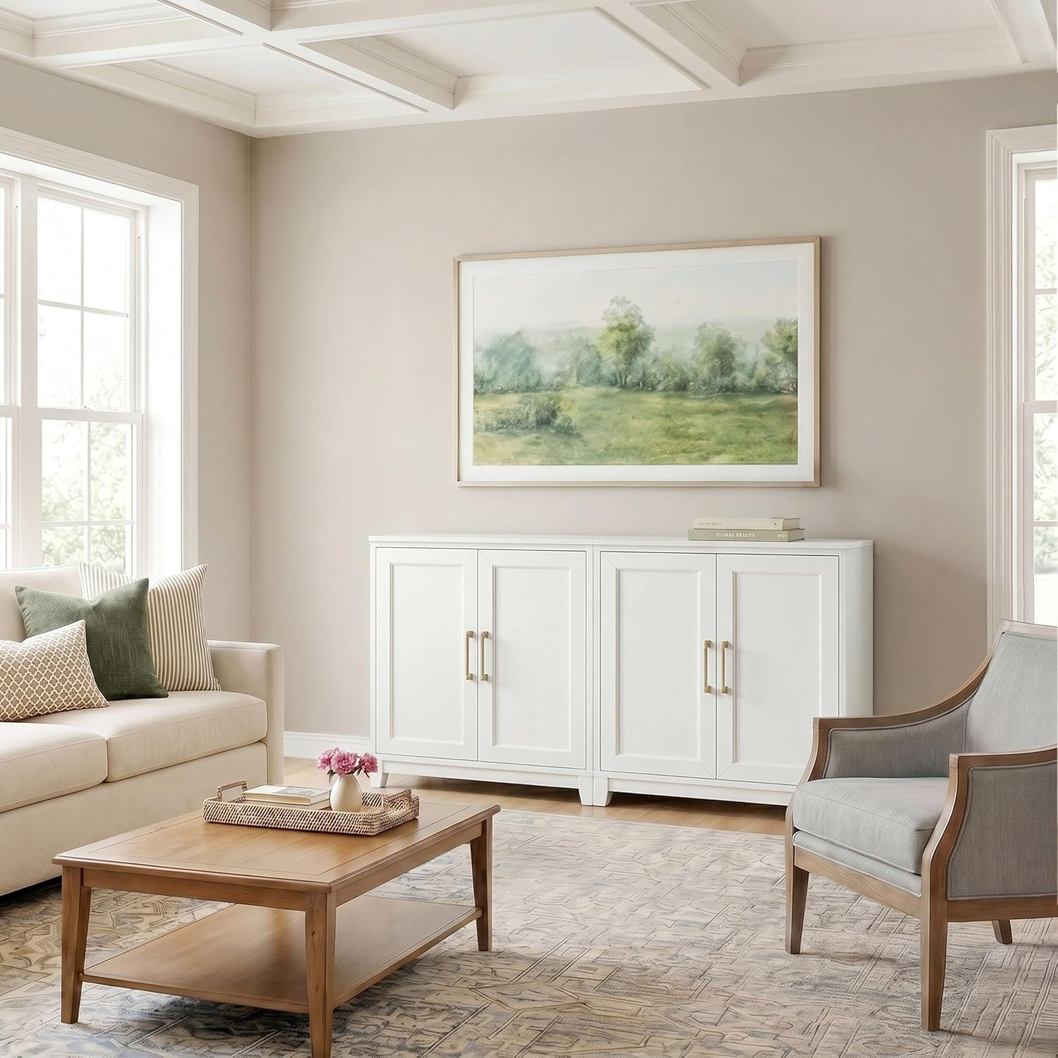 image:imageMartha Stewart Bedford Modular Shaker Glass Door Cabinet Bedford GrayWhite FrameGold Hardware