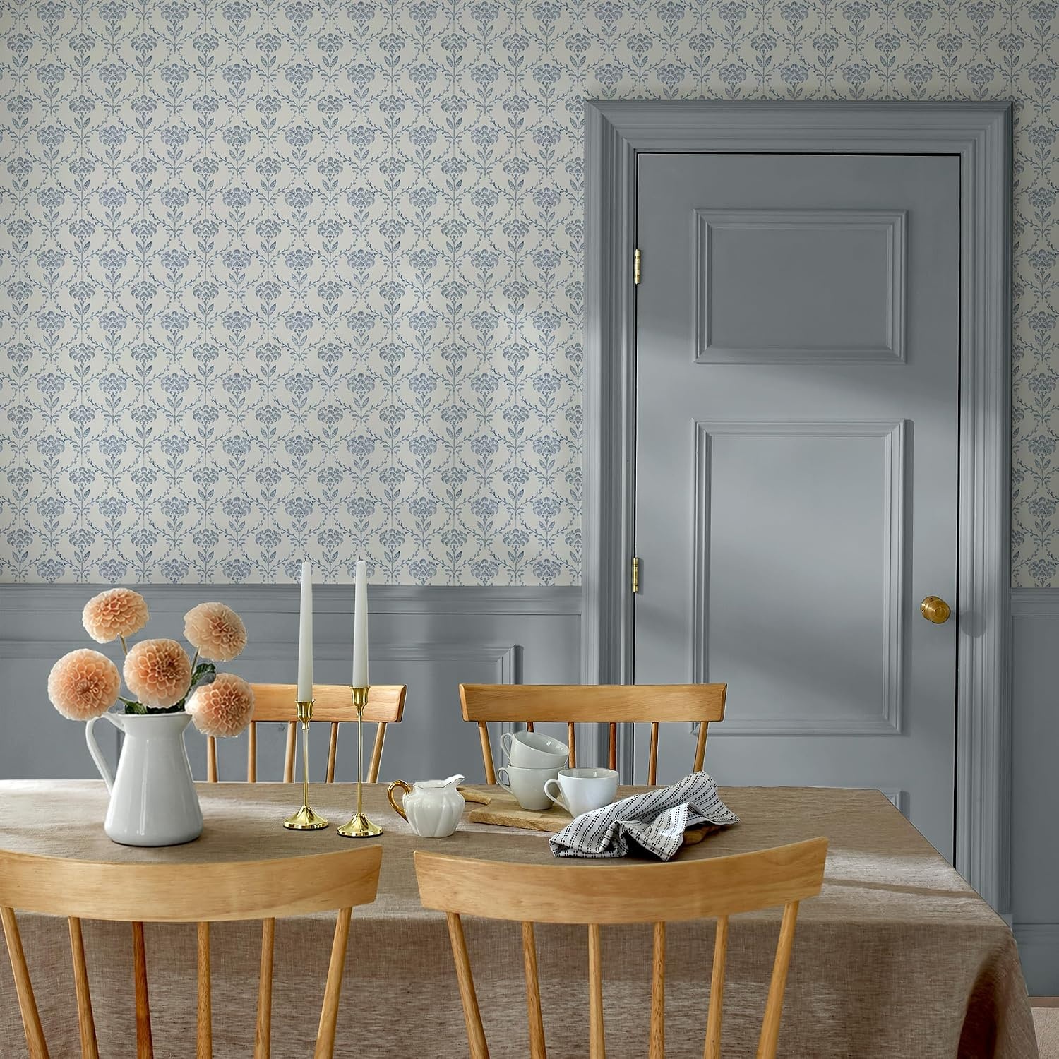 image:imageMartha Stewart Chateau Fleur Porcelain Blue Wallpaper Floral Farmhouse Cottage NonPasted Premium Wallpaper for Walls Kitchen Bedrooms Living Rooms