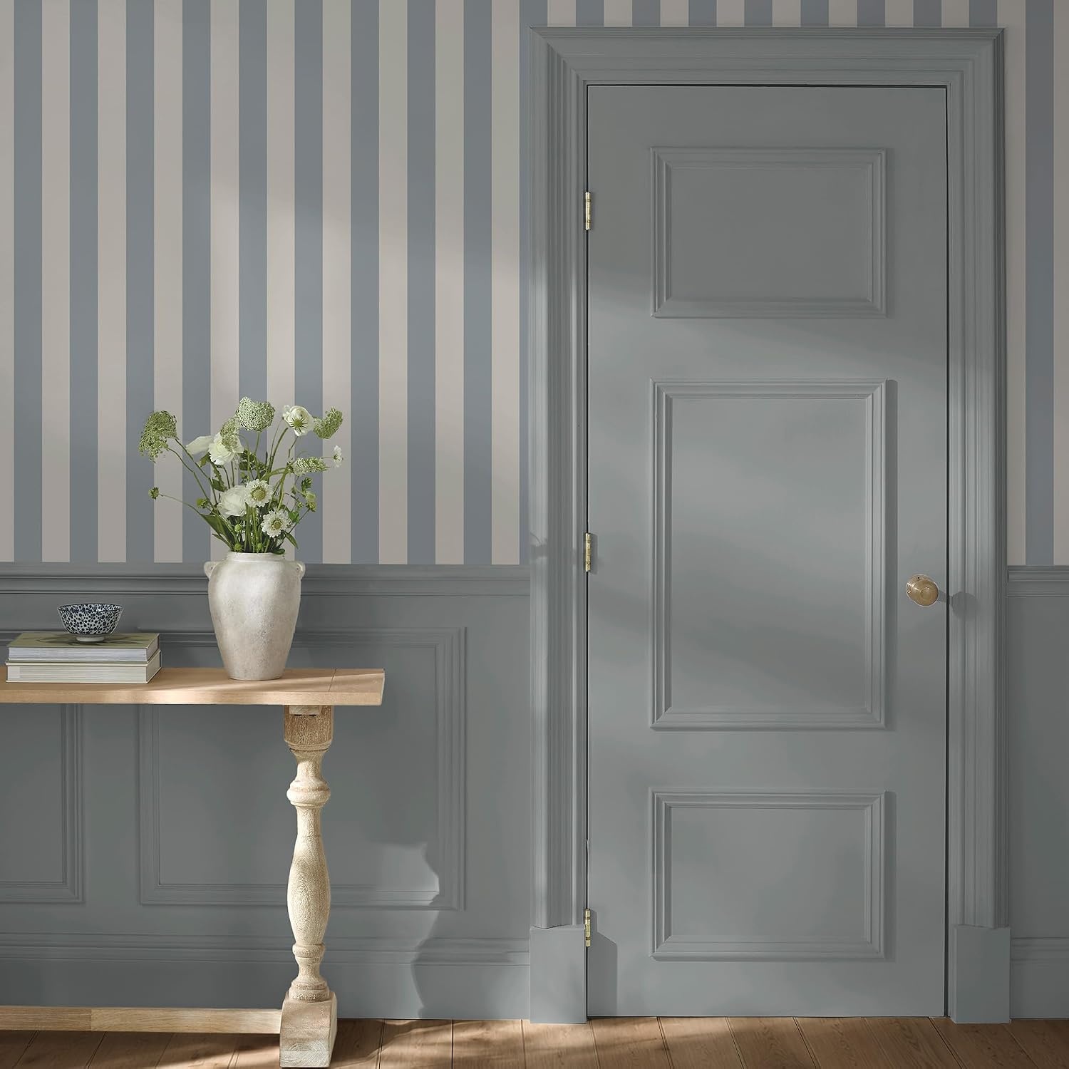 image:imageMartha Stewart Classic Stripe Mineral Blue Wallpaper Farmhouse Cottage NonPasted Premium Wallpaper for Walls Kitchen Bedrooms Living Rooms