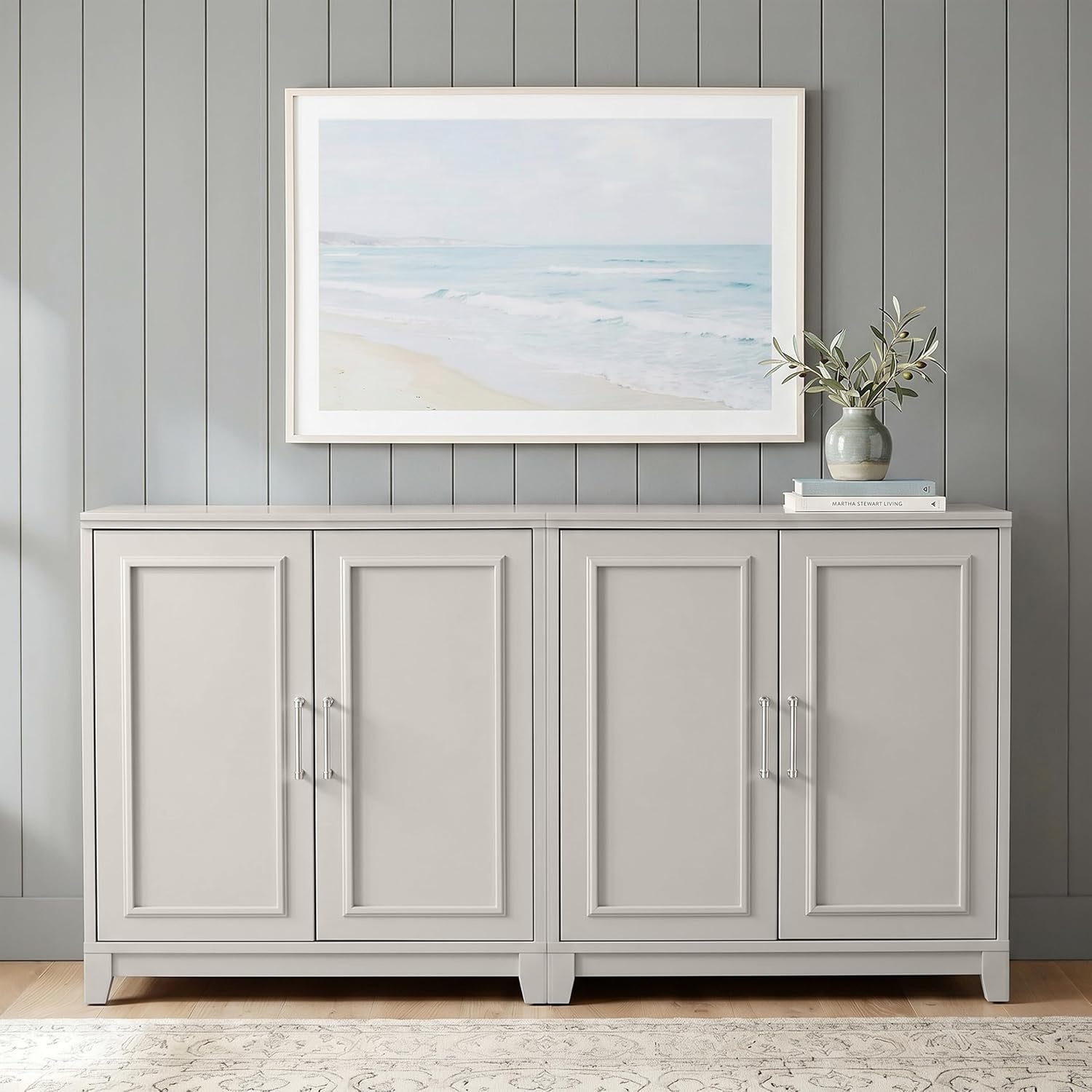 image:imageMartha Stewart Lily Pond Modular Storage Cabinet Slate BlueSharkey Gray FrameBrushed Stainless Steel Hardware