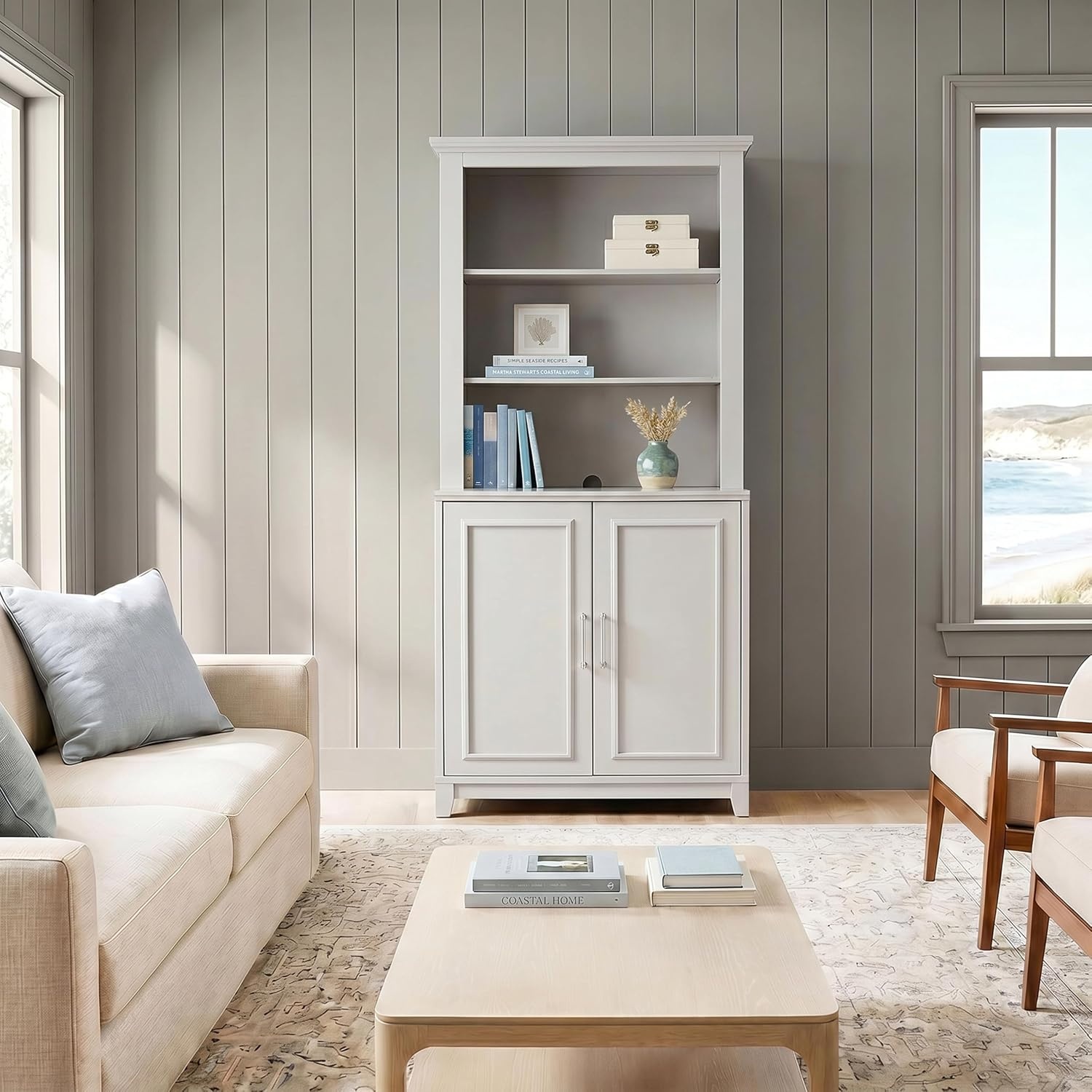 image:imageMartha Stewart Lily Pond Modular Storage Cabinet Slate BlueSharkey Gray FrameBrushed Stainless Steel Hardware