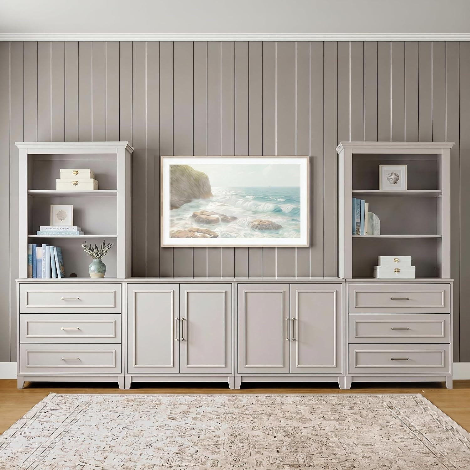image:imageMartha Stewart Lily Pond Modular Storage Cabinet Slate BlueSharkey Gray FrameBrushed Stainless Steel Hardware