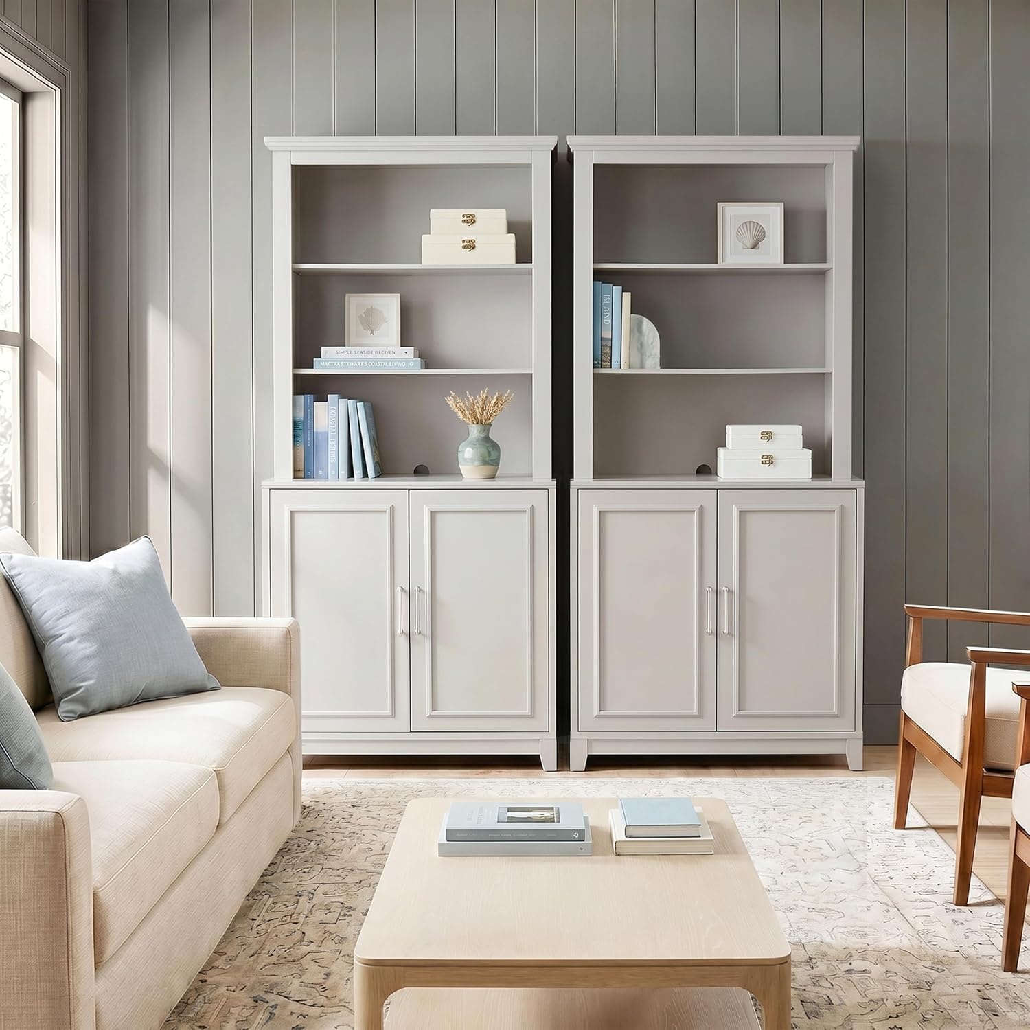 image:imageMartha Stewart Lily Pond Modular Storage Cabinet Slate BlueSharkey Gray FrameBrushed Stainless Steel Hardware