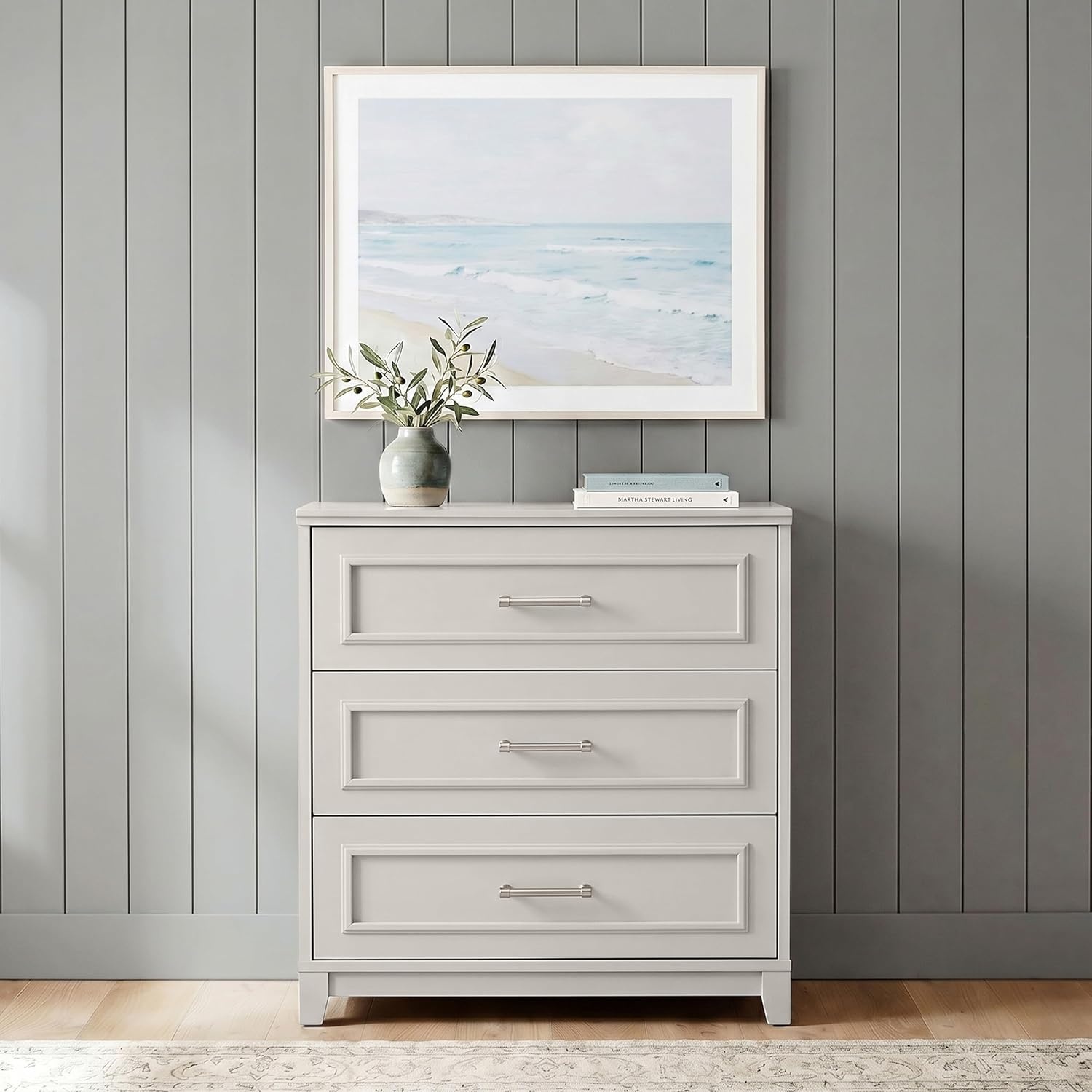 image:imageMartha Stewart Lily Pond Modular Storage Cabinet Slate BlueSharkey Gray FrameBrushed Stainless Steel Hardware