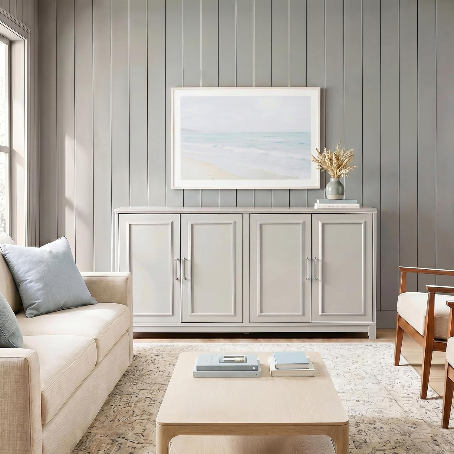 image:imageMartha Stewart Lily Pond Modular Storage Cabinet Slate BlueSharkey Gray FrameBrushed Stainless Steel Hardware