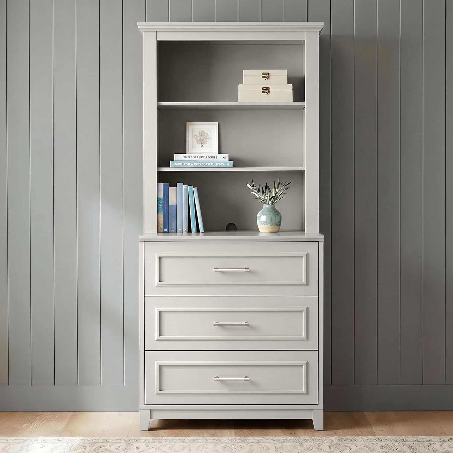 image:imageMartha Stewart Lily Pond Modular Storage Cabinet Slate BlueSharkey Gray FrameBrushed Stainless Steel Hardware