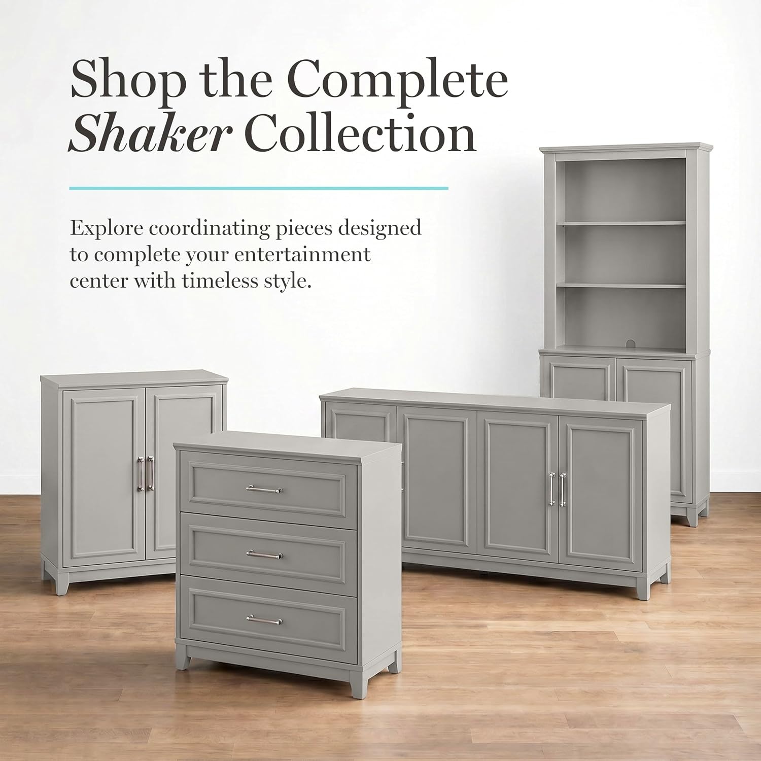 image:imageMartha Stewart Lily Pond Modular Storage Cabinet Slate BlueSharkey Gray FrameBrushed Stainless Steel Hardware