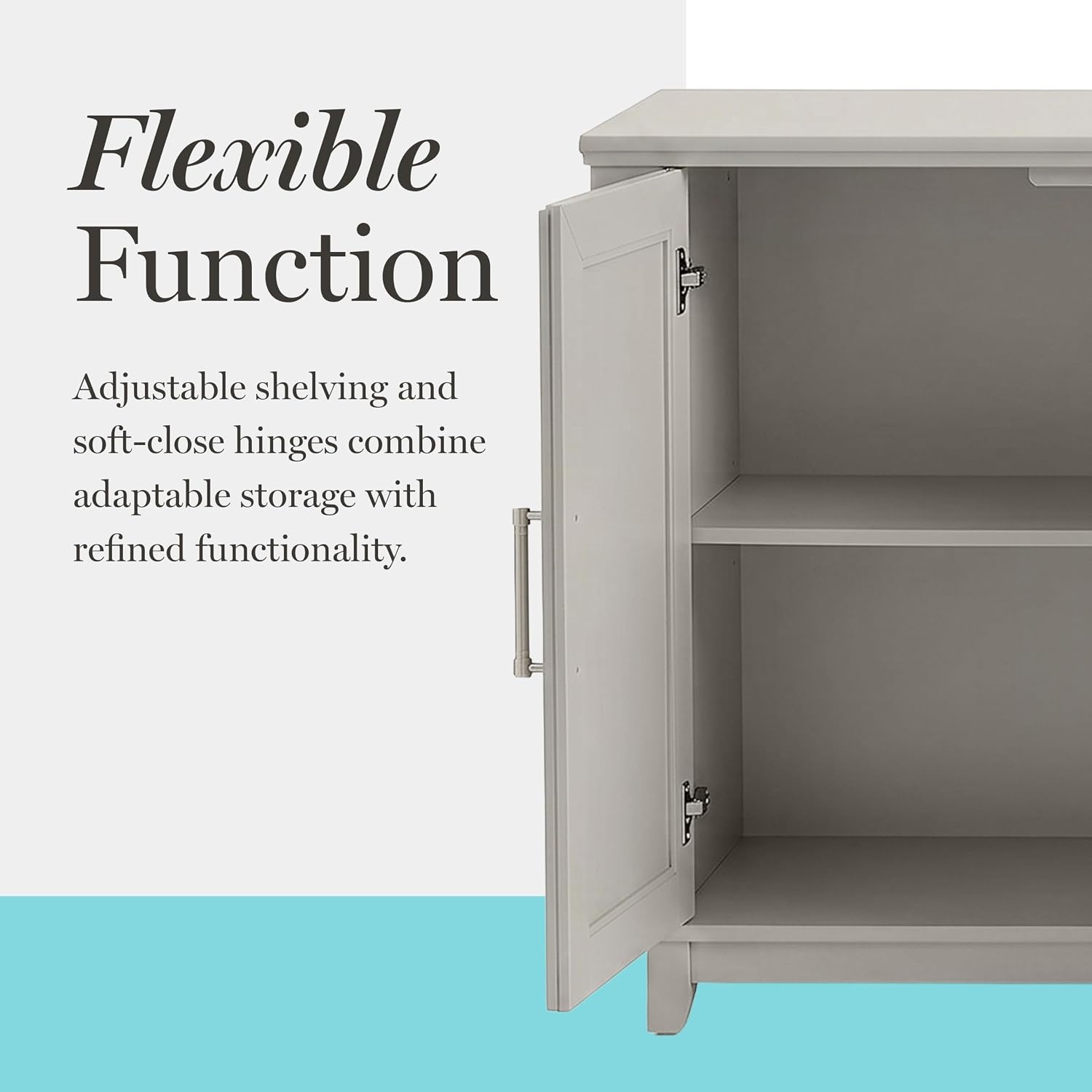 image:imageMartha Stewart Lily Pond Modular Storage Cabinet Slate BlueSharkey Gray FrameBrushed Stainless Steel Hardware