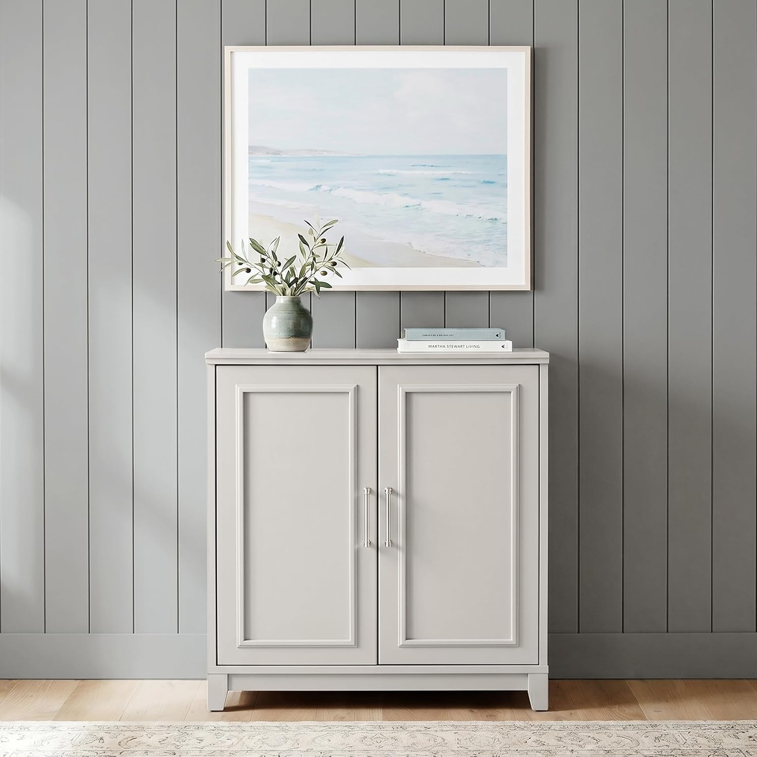 image:imageMartha Stewart Lily Pond Modular Storage Cabinet Slate BlueSharkey Gray FrameBrushed Stainless Steel Hardware