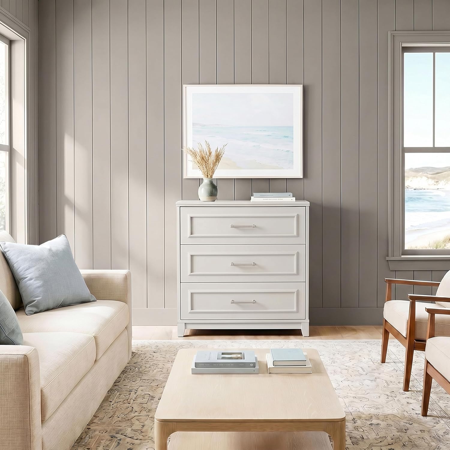 image:imageMartha Stewart Lily Pond Modular Storage Cabinet Slate BlueSharkey Gray FrameBrushed Stainless Steel Hardware