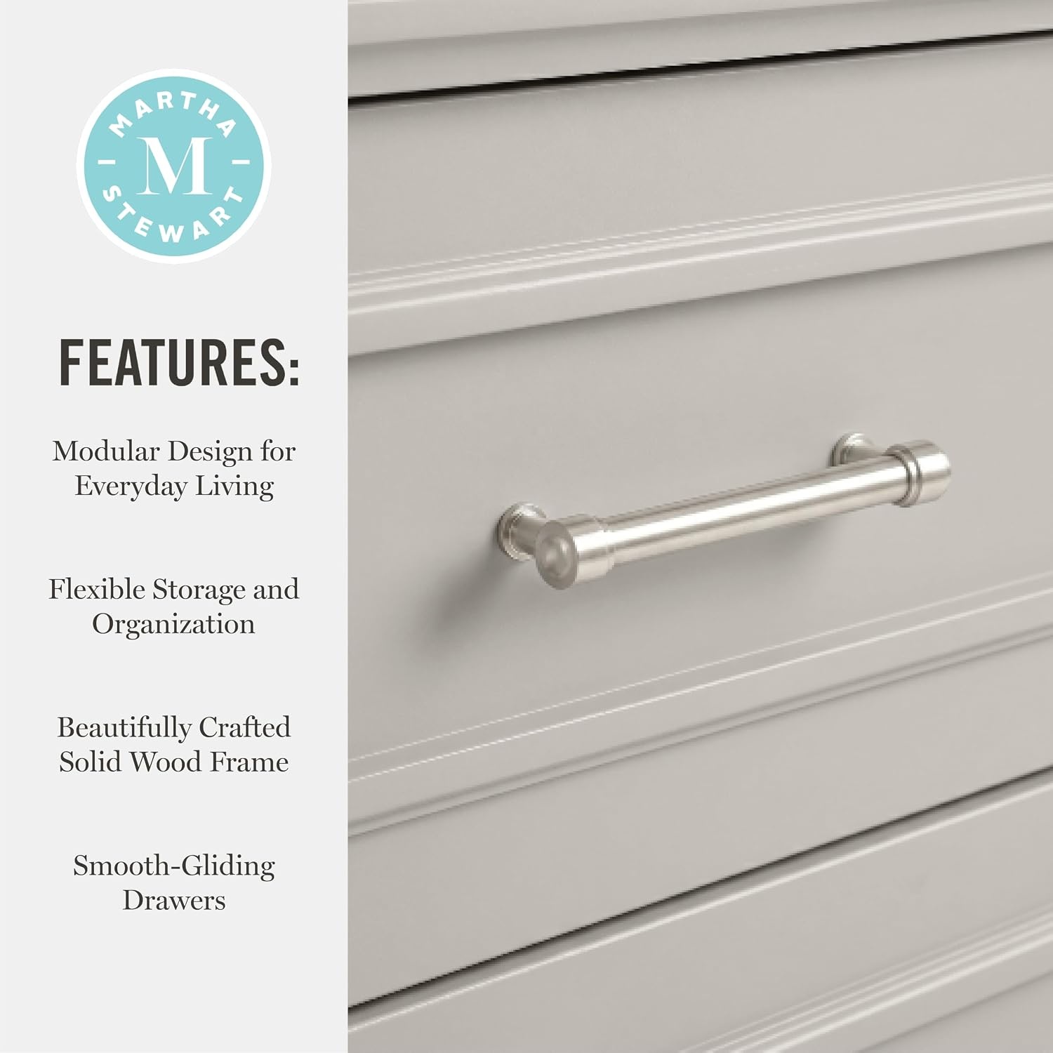 image:imageMartha Stewart Lily Pond Modular Storage Cabinet Slate BlueSharkey Gray FrameBrushed Stainless Steel Hardware