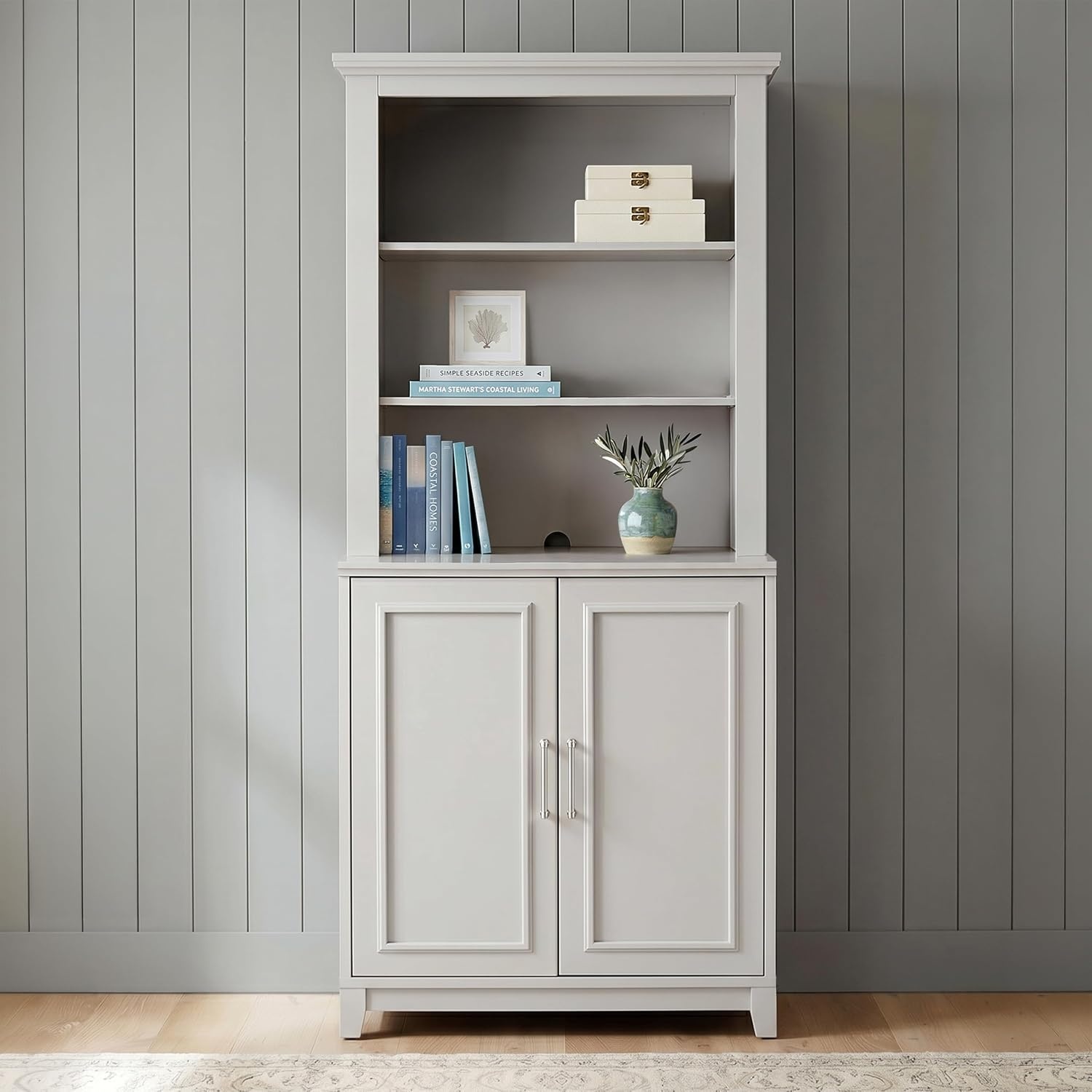 image:imageMartha Stewart Lily Pond Modular Storage Cabinet Slate BlueSharkey Gray FrameBrushed Stainless Steel Hardware
